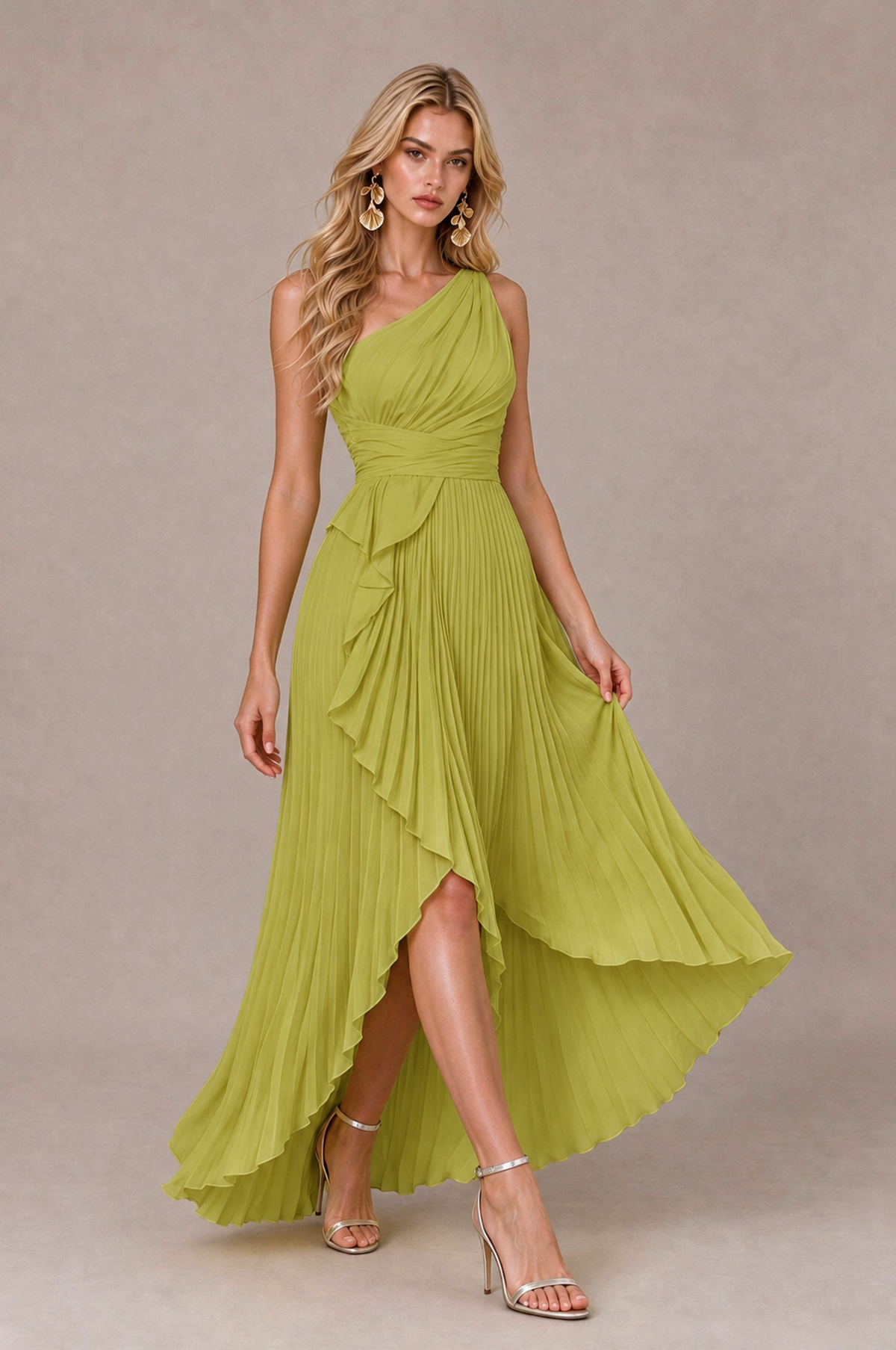 BOLODOO Chartreuse One-Shoulder High-Low Ruffle Maxi Dress - Chartreuse - Chartreuse_4