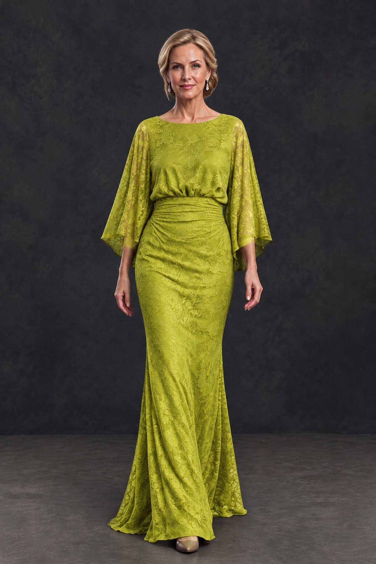 BOLODOO Chartreuse Lace Flutter Sleeve Mother of the Bride Dress - Chartreuse - Chartreuse_4