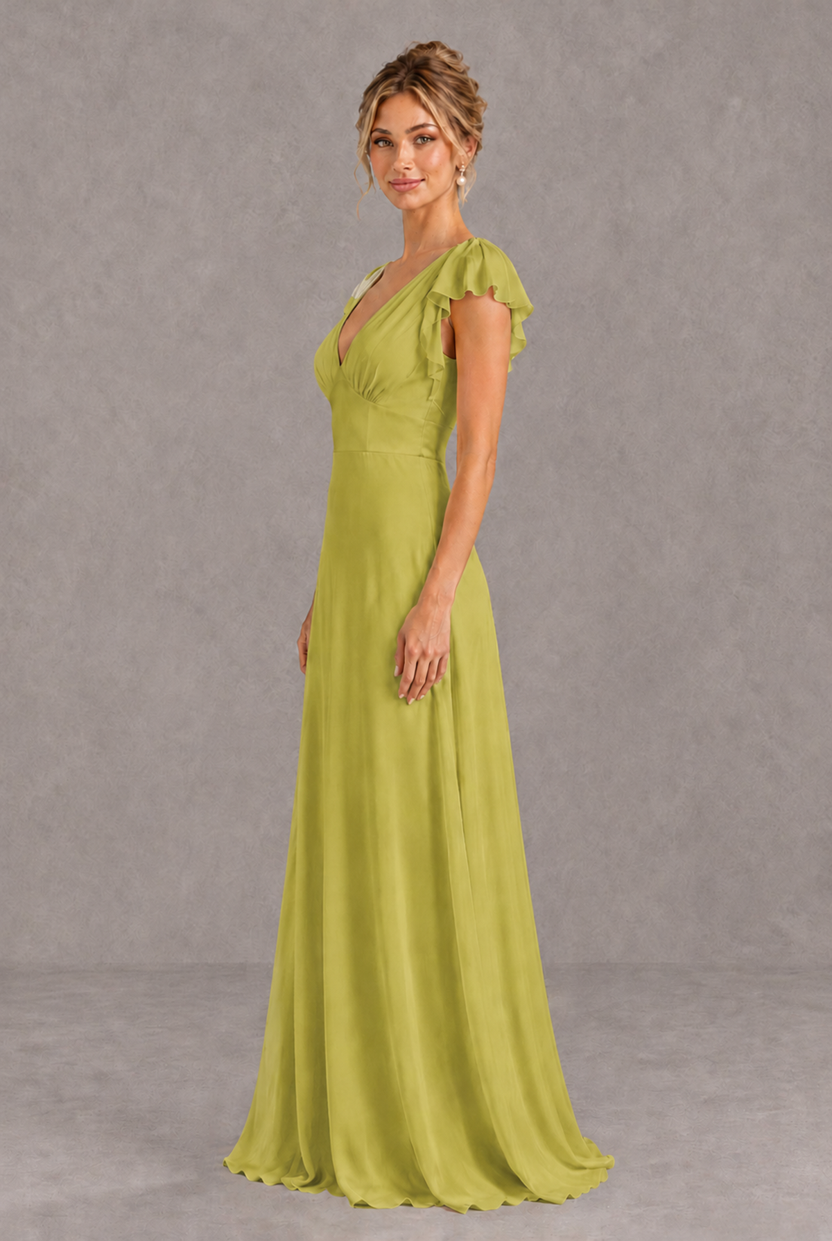 BOLODOO Chartreuse V-Neck Flutter Sleeve A-Line Bridesmaid Dress - Chartreuse - Chartreuse_4
