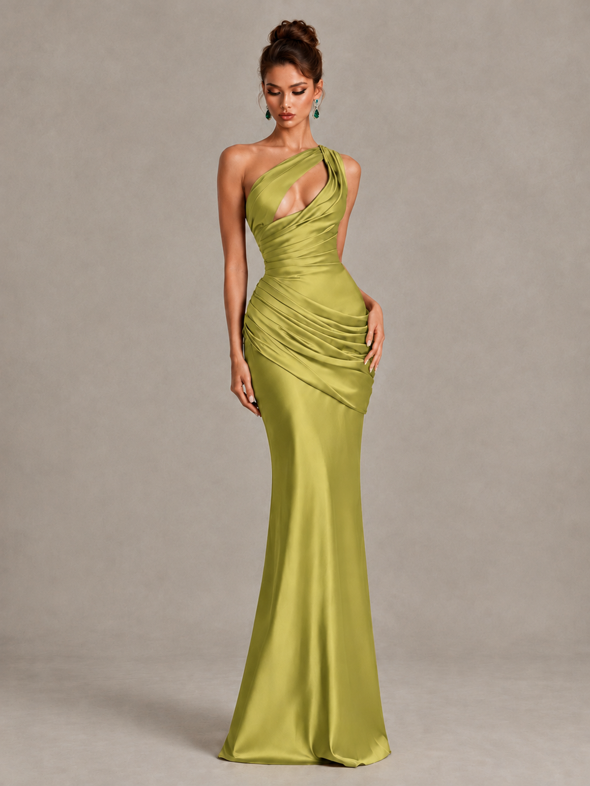 BOLODOO Chartreuse One-Shoulder Cutout Satin Mermaid Prom Dress - Chartreuse - Chartreuse_4