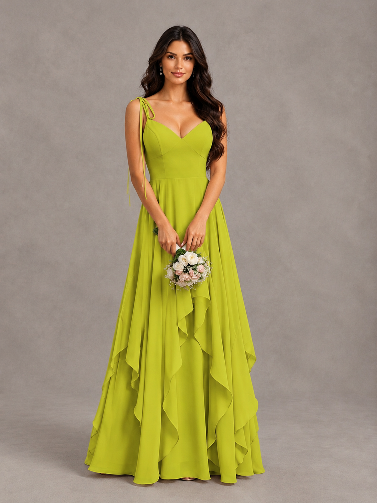 BOLODOO Chartreuse Tie-Strap Ruffle A-Line Bridesmaid Dress - Chartreuse - Chartreuse_4