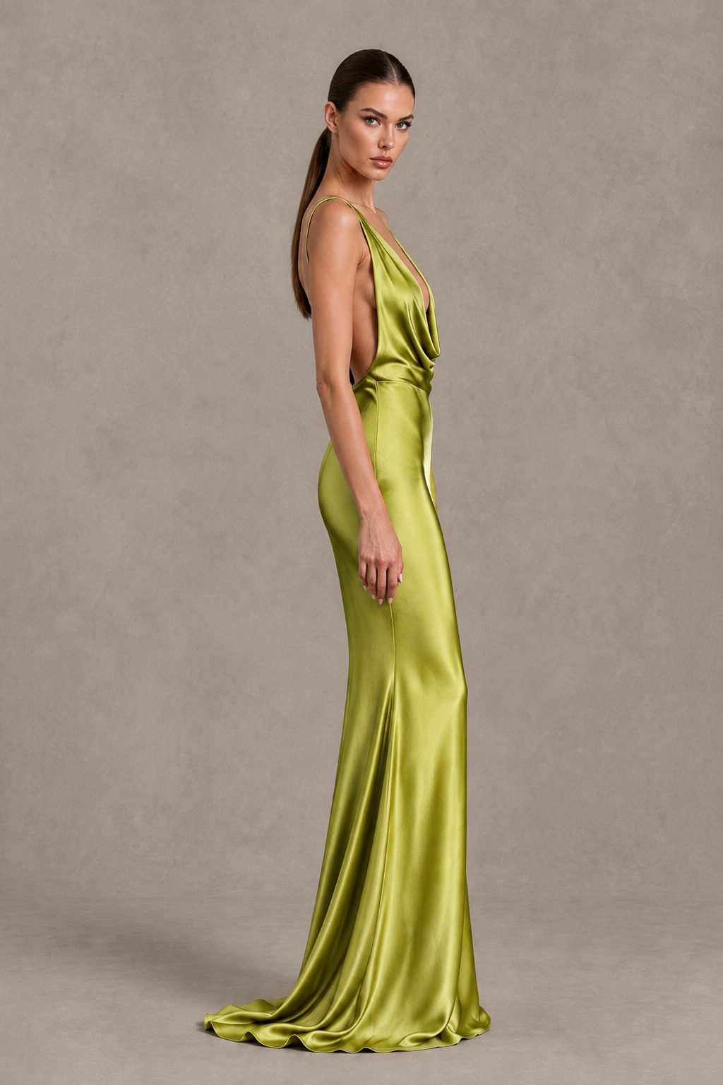 BOLODOO Chartreuse Cowl Neck Backless Satin Mermaid Evening Dress - Chartreuse - Chartreuse_4