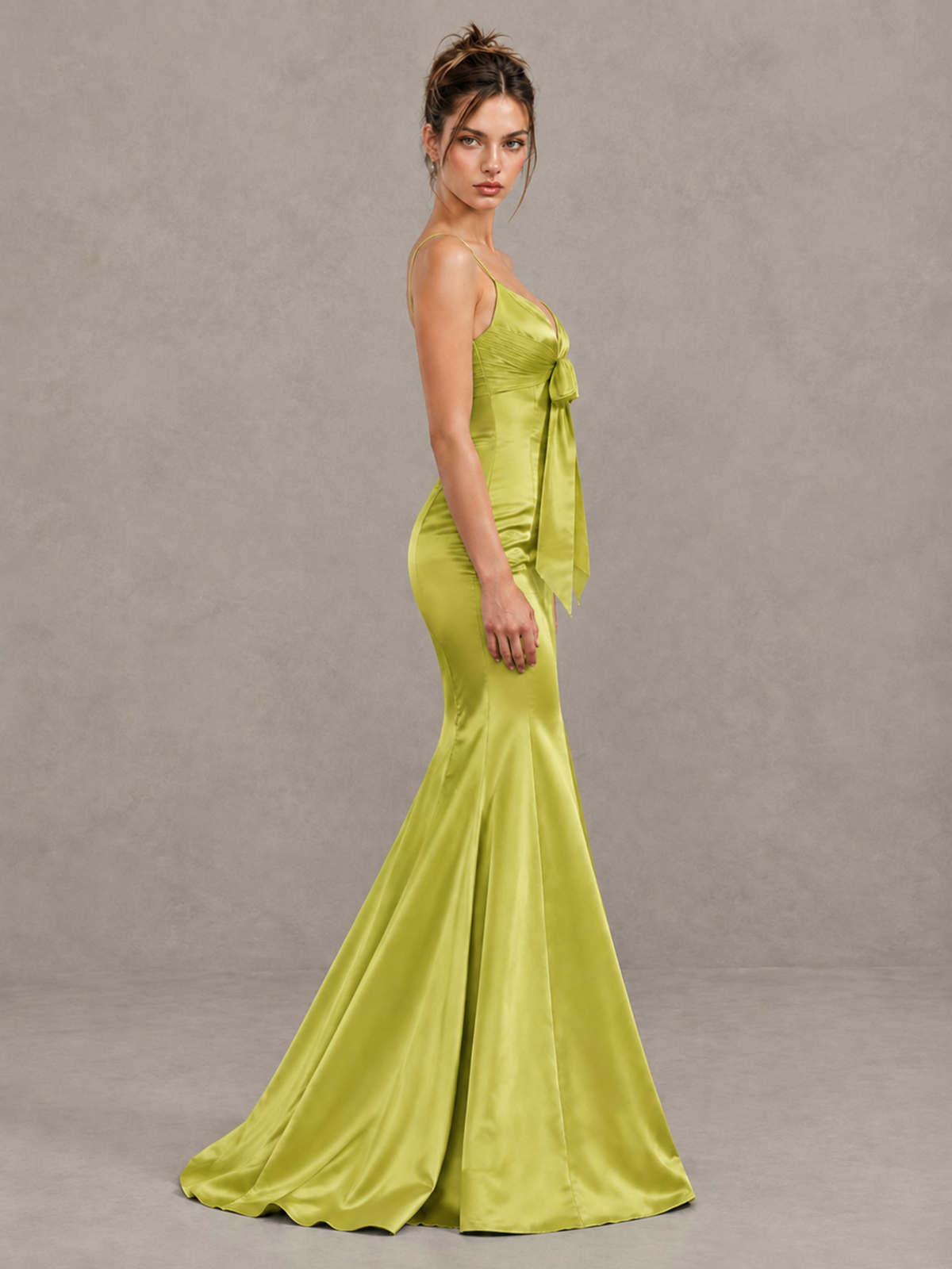 BOLODOO Chartreuse Satin-Look Mermaid Prom Dress with Bow - Chartreuse - Chartreuse_4