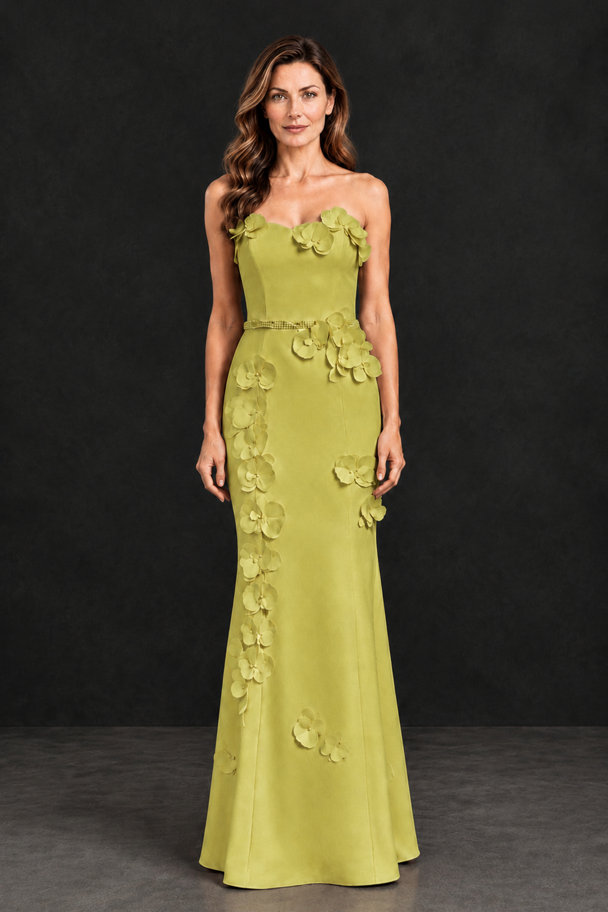 BOLODOO Chartreuse Strapless Mother of the Bride Dress with 3D Floral Appliques - Chartreuse - Chartreuse_4