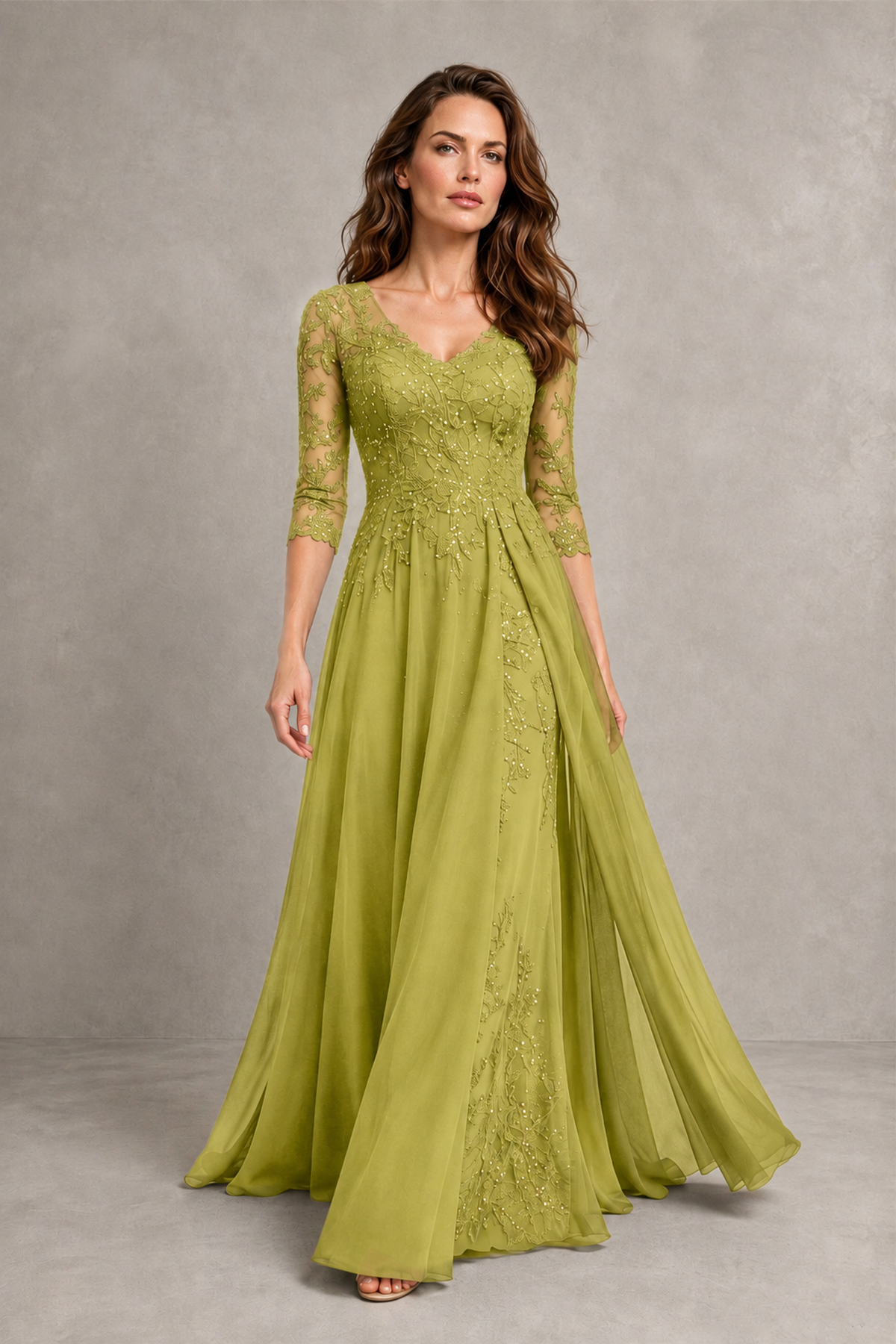 BOLODOO Midnight Chartreuse Beaded Lace Appliqué Chiffon A-Line Gown | Mother of the Bride & Formal Evening Dress - Chartreuse - Chartreuse_4