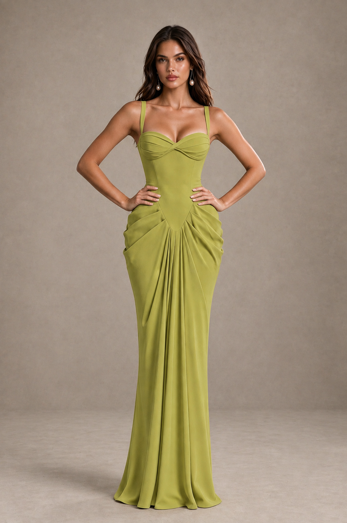 BOLODOO Chartreuse Sweetheart Ruched Lace-Up Back Evening Gown - Chartreuse - Chartreuse_4