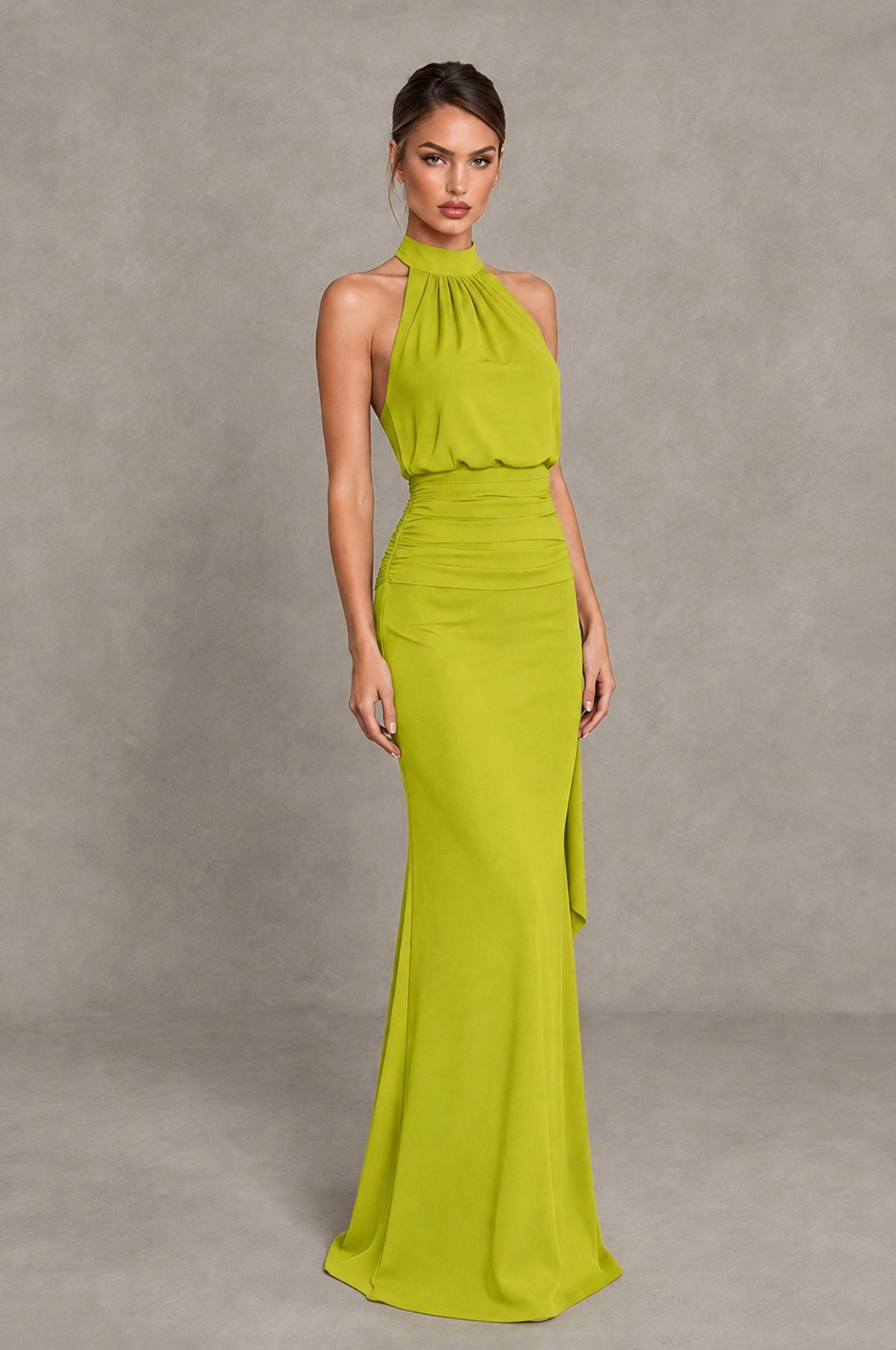 BOLODOO Chartreuse Chiffon Halter Maxi Formal Wedding Guest Dress - Chartreuse - Chartreuse_4