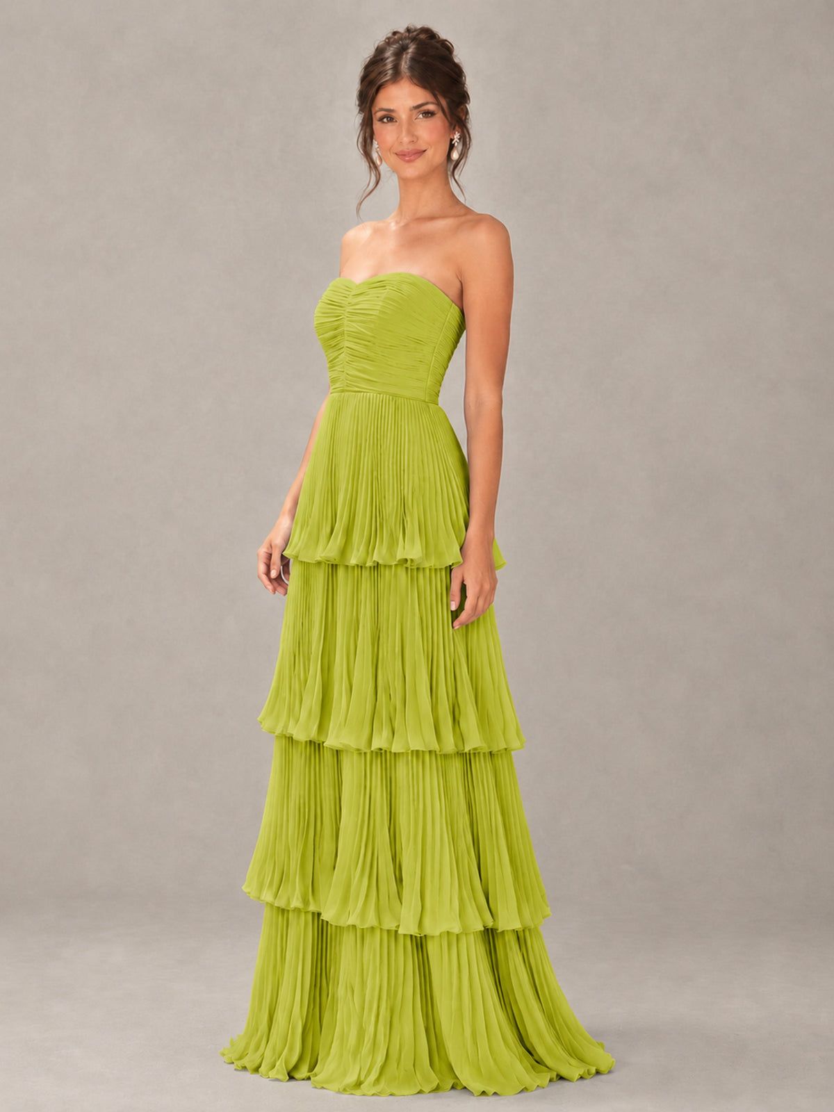 BOLODOO Chartreuse Strapless Tiered Pleated Bridesmaid Dress - Chartreuse - Chartreuse_4