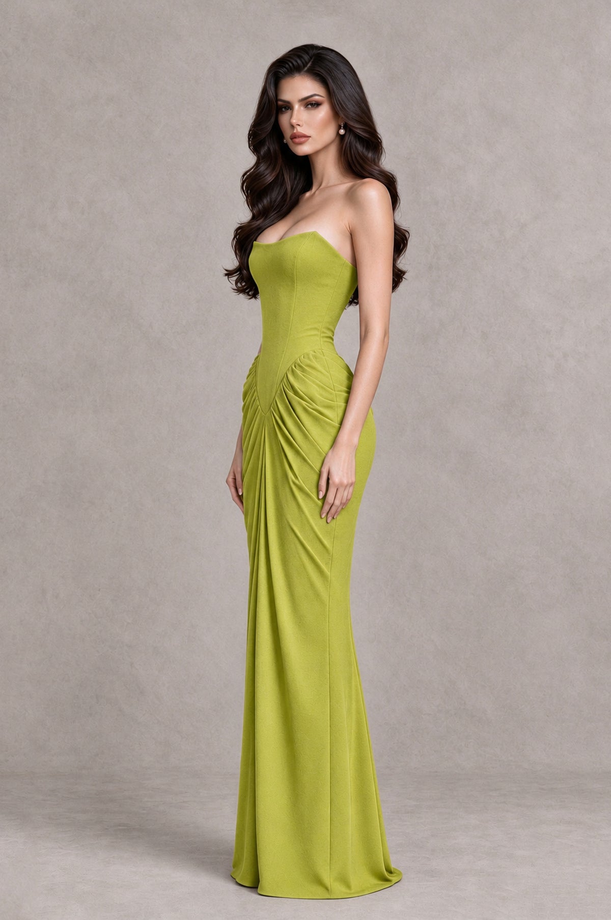 BOLODOO Chartreuse Strapless Ruched Corset Evening Gown - Chartreuse - Chartreuse_4