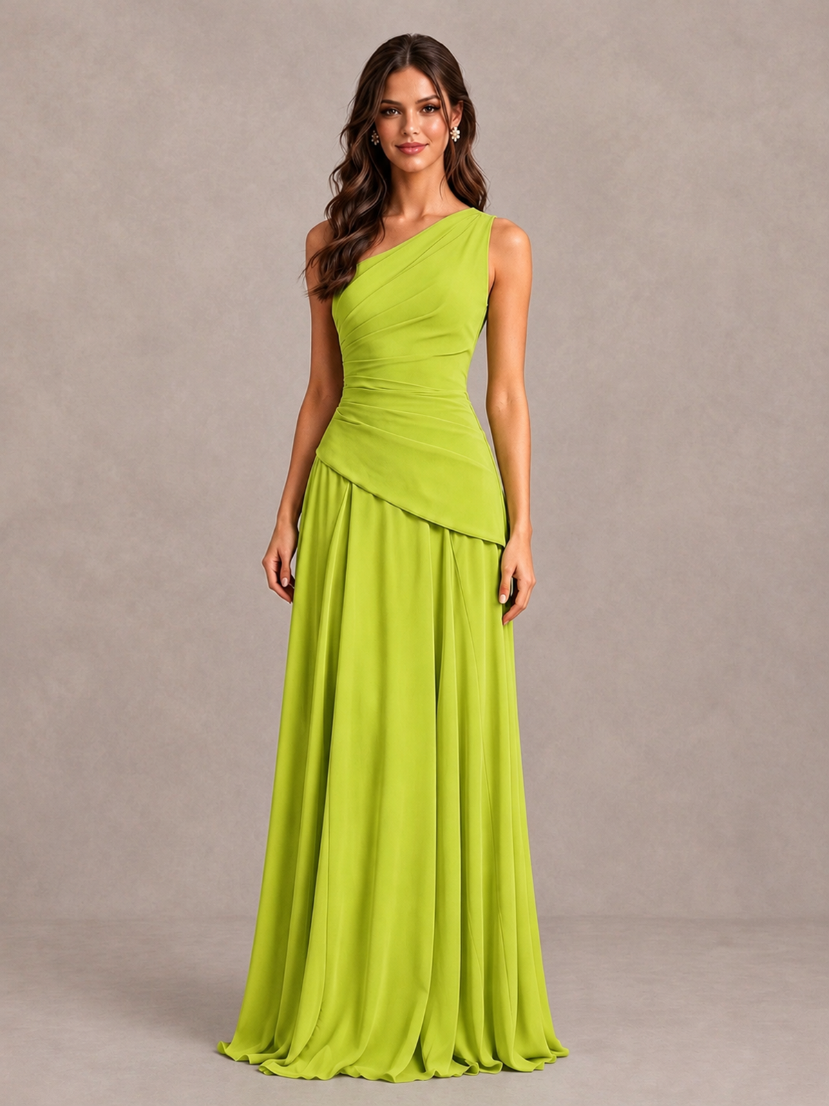 BOLODOO Chartreuse One-Shoulder Lace-Up Back Bridesmaid Dress - Chartreuse - Chartreuse_4