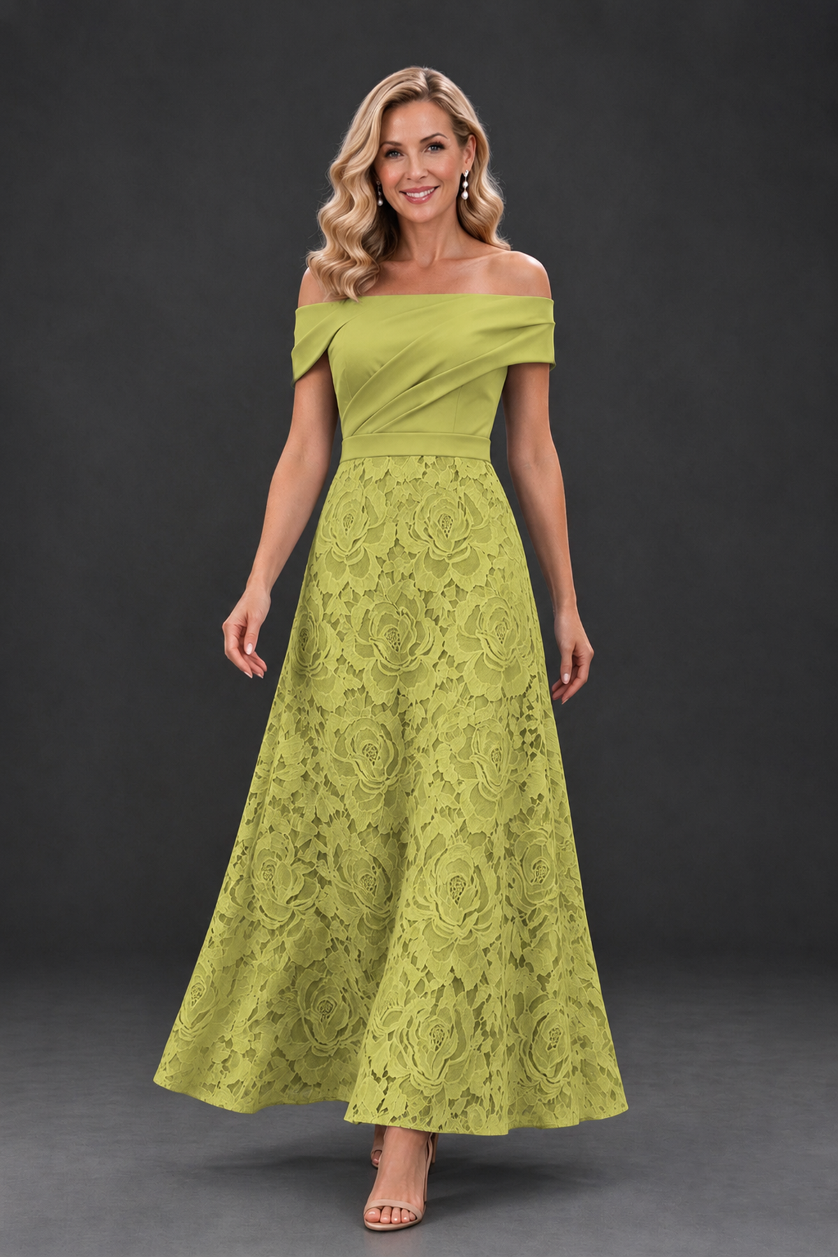 BOLODOO Chartreuse Off-the-Shoulder Floral A-Line Mother of the Bride Dress - Chartreuse - Chartreuse_4