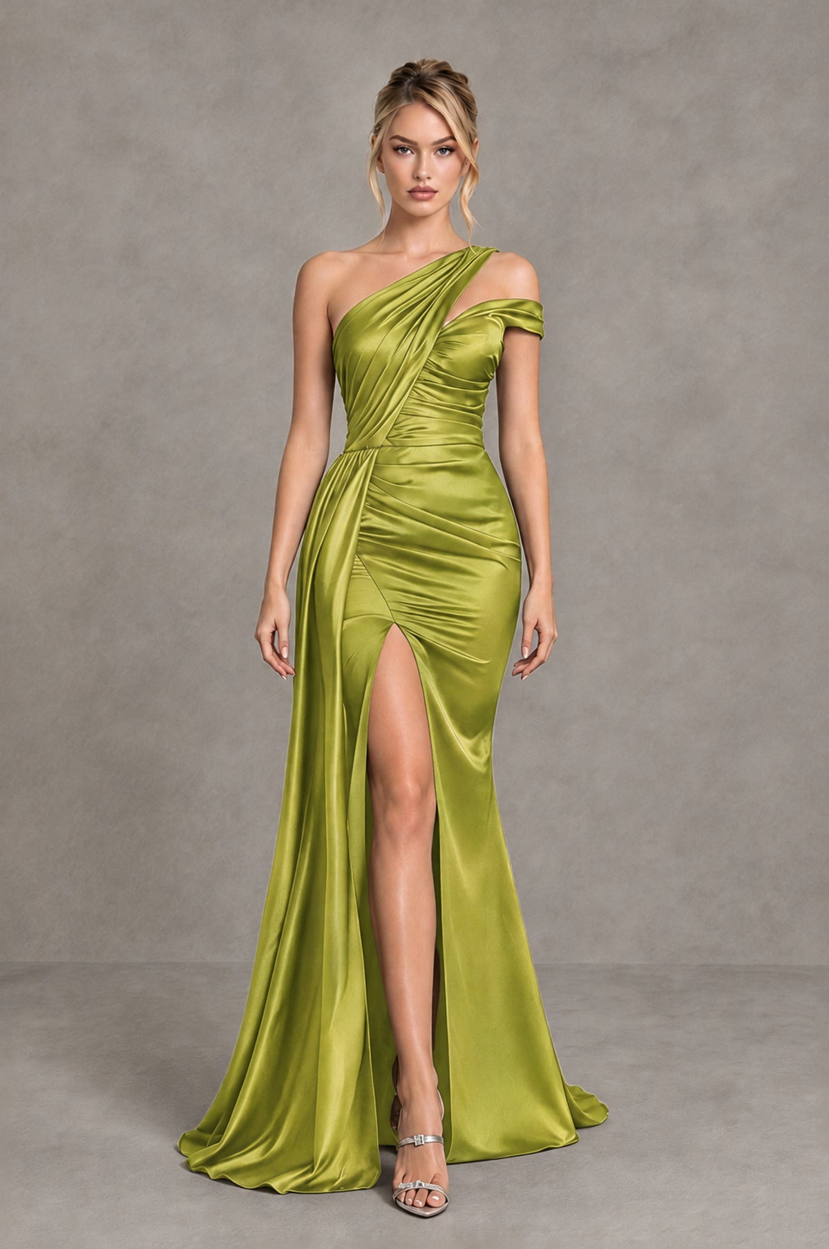 BOLODOO Chartreuse Asymmetric Ruched Formal Evening Dress - Chartreuse - Chartreuse_4