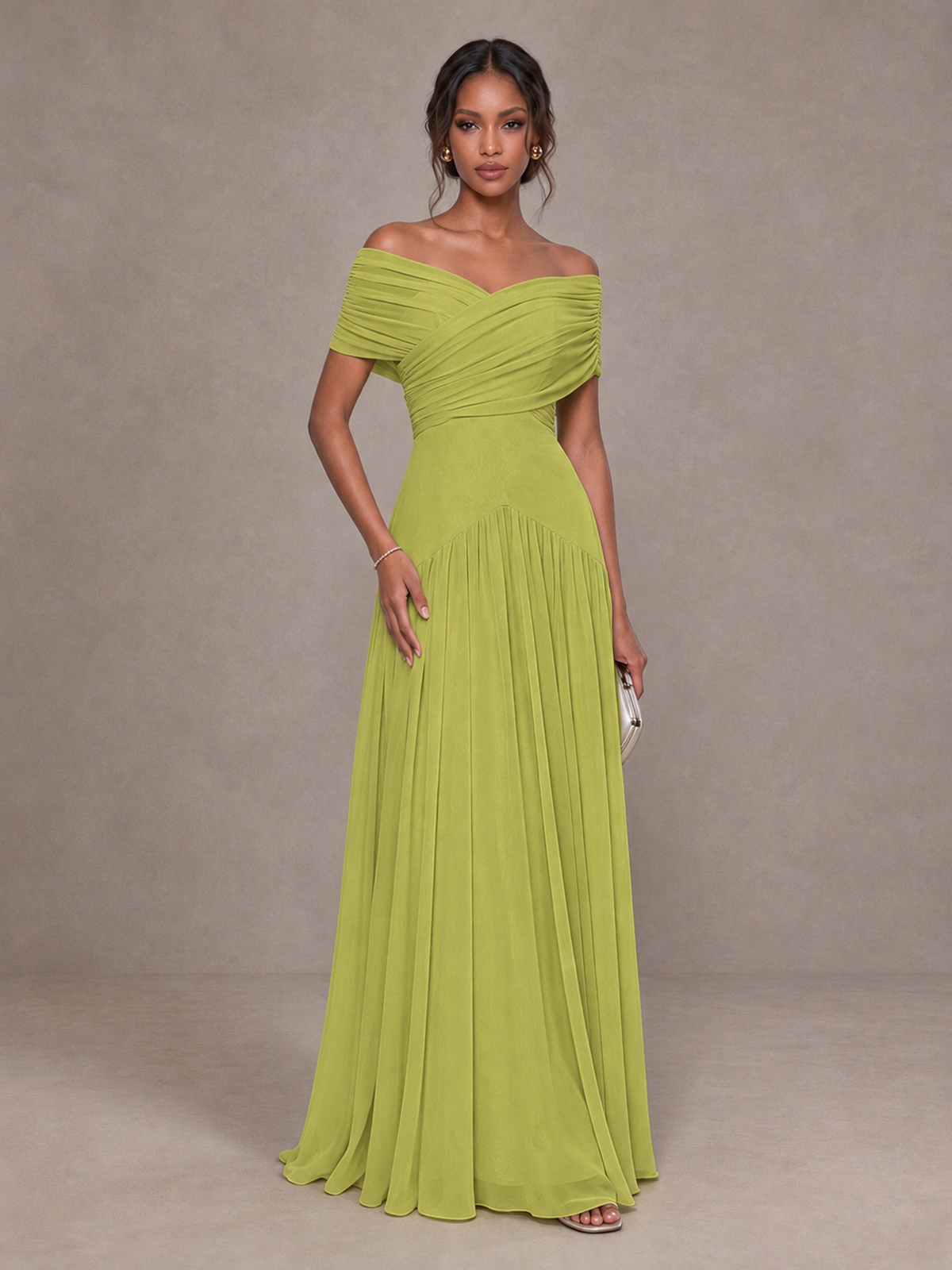 BOLODOO Chartreuse Off-Shoulder Ruched A-Line Bridesmaid Dress - Chartreuse - Chartreuse (1)