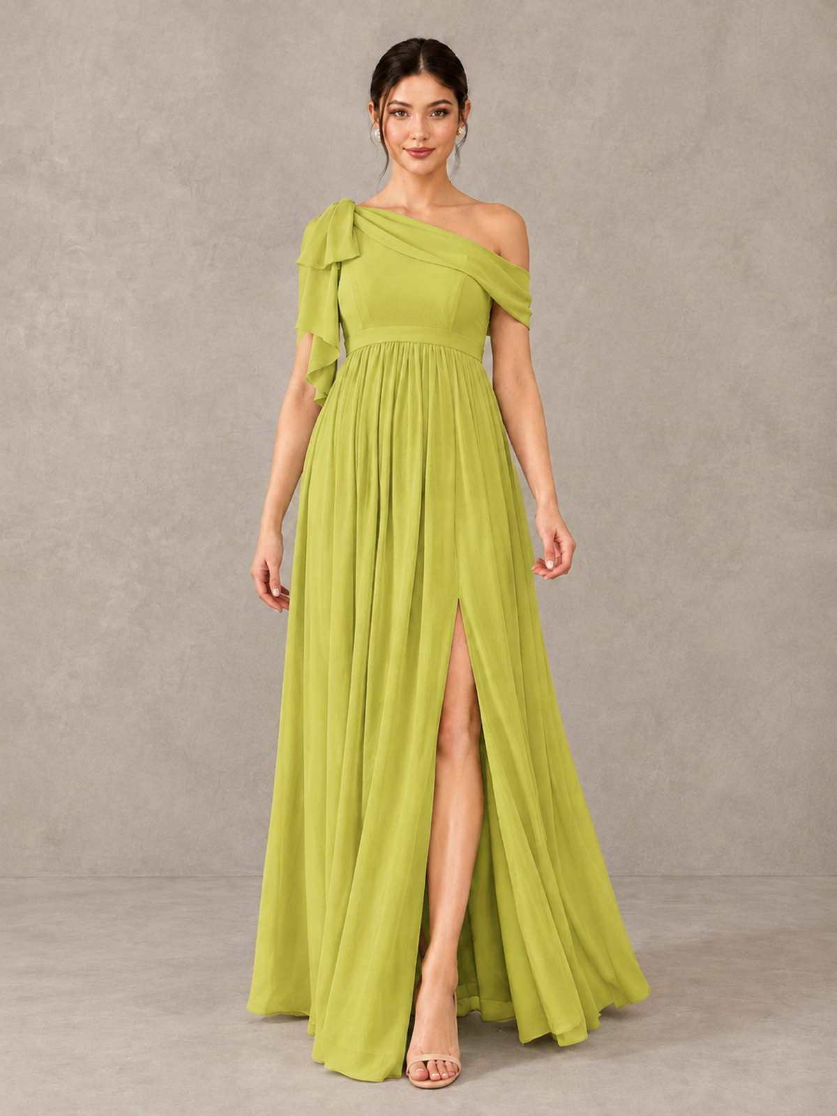 BOLODOO Chartreuse One-Shoulder Maternity Bridesmaid Dress with Slit - Chartreuse - Chartreuse (1)