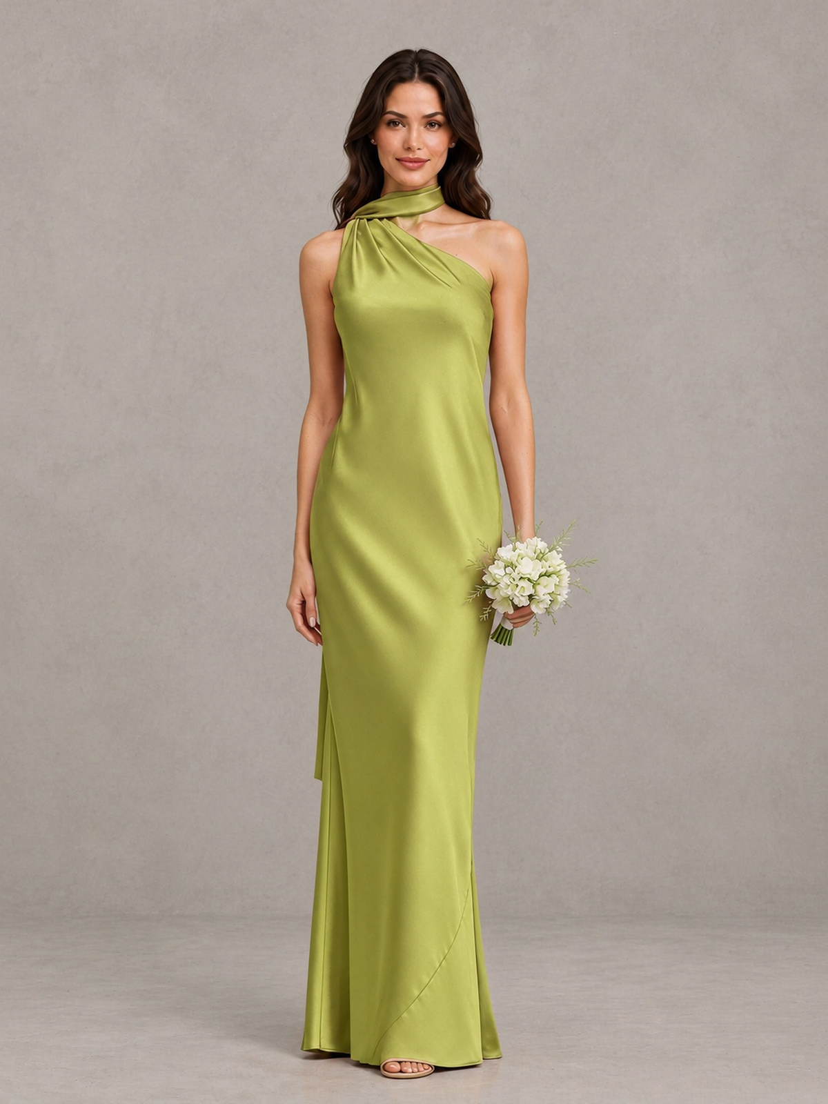 BOLODOO Chartreuse Satin One-Shoulder Bridesmaid Dress with Open Back - Chartreuse - Chartreuse (1)