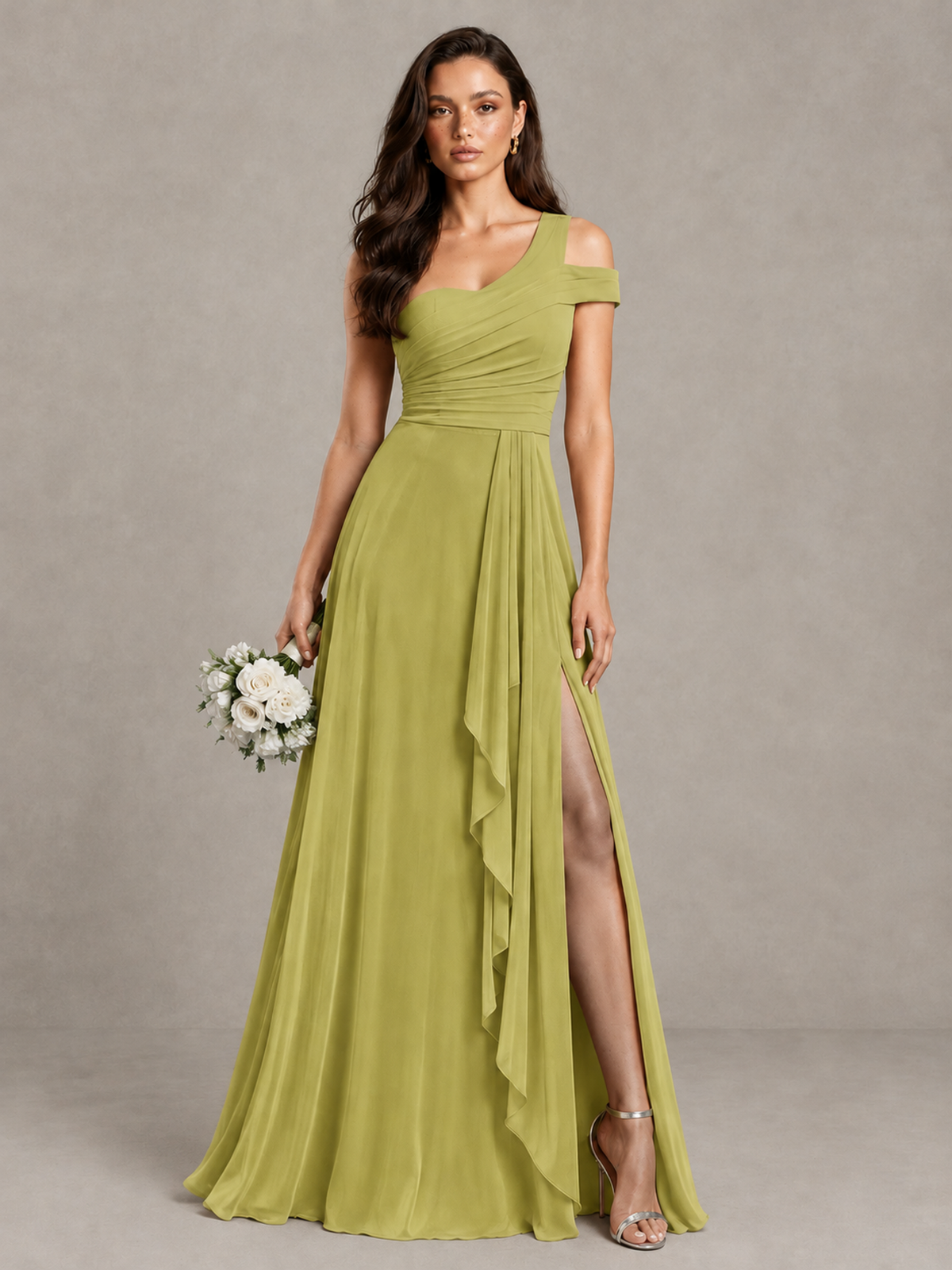 BOLODOO Chartreuse One-Shoulder Bridesmaid Dress with Side Slit - Chartreuse - Chartreuse (1)