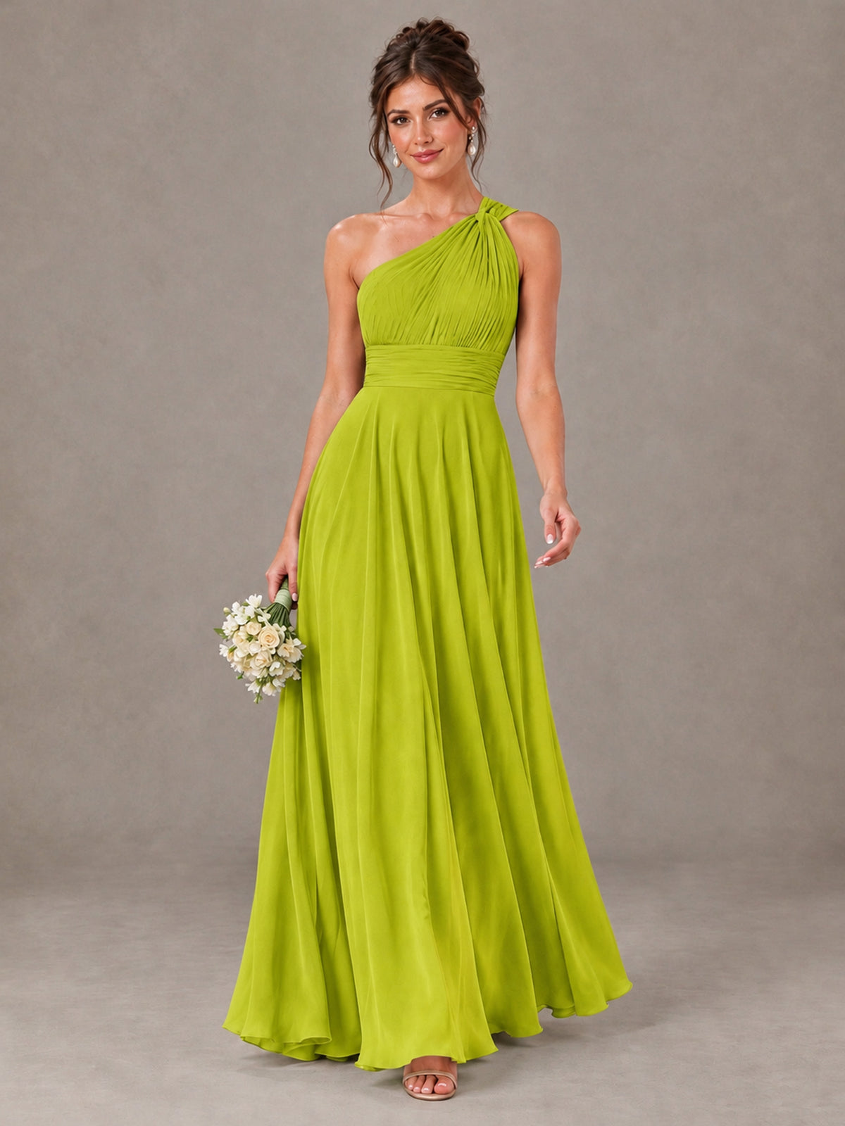 BOLODOO Chartreuse One-Shoulder Chiffon-Look Bridesmaid Dress - Chartreuse - Chartreuse (1)