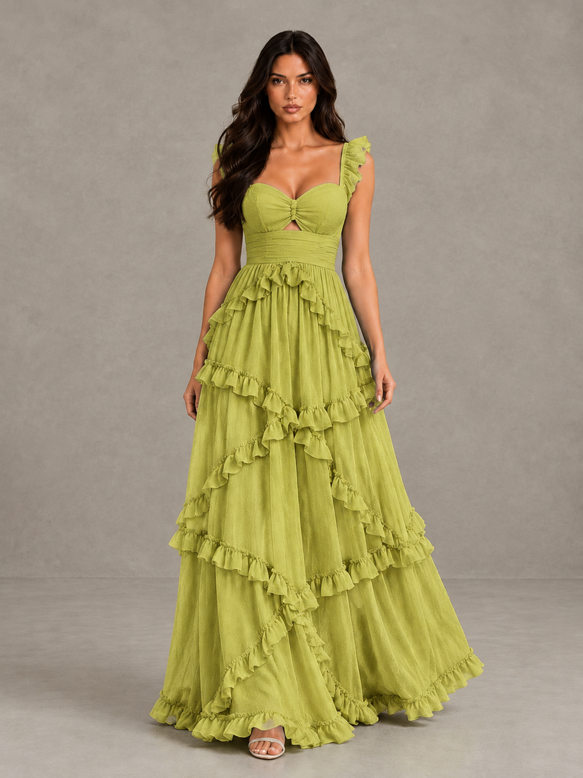 BOLODOO Chartreuse Ruffle A-Line Prom Dress with Open Back - Chartreuse - Chartreuse (1)