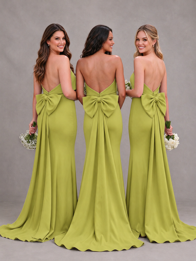BOLODOO Chartreuse Gray Strapless Bow Back Mermaid Bridesmaid Dress - Chartreuse - Chartreuse (1)