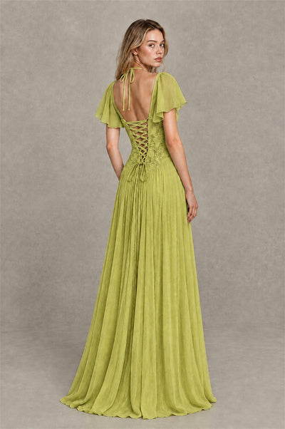 BOLODOO Chartreuse Flutter Sleeve Lace Corset A-Line Maxi Dress - Chartreuse - Chartreuse (2)