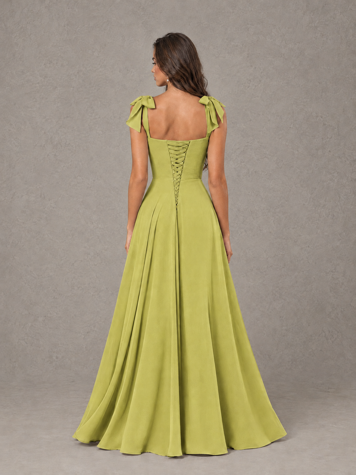 BOLODOO Chartreuse Bow-Strap Bridesmaid Dress with Ruffle Slit - Chartreuse - Chartreuse (2)