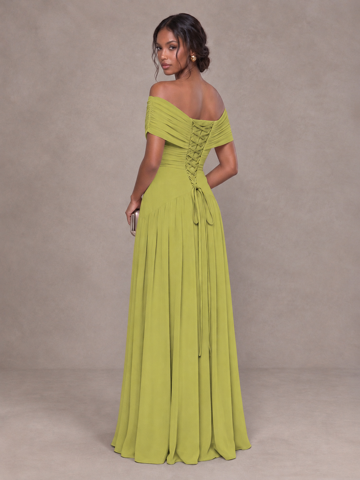 BOLODOO Chartreuse Off-Shoulder Ruched A-Line Bridesmaid Dress - Chartreuse - Chartreuse (2)
