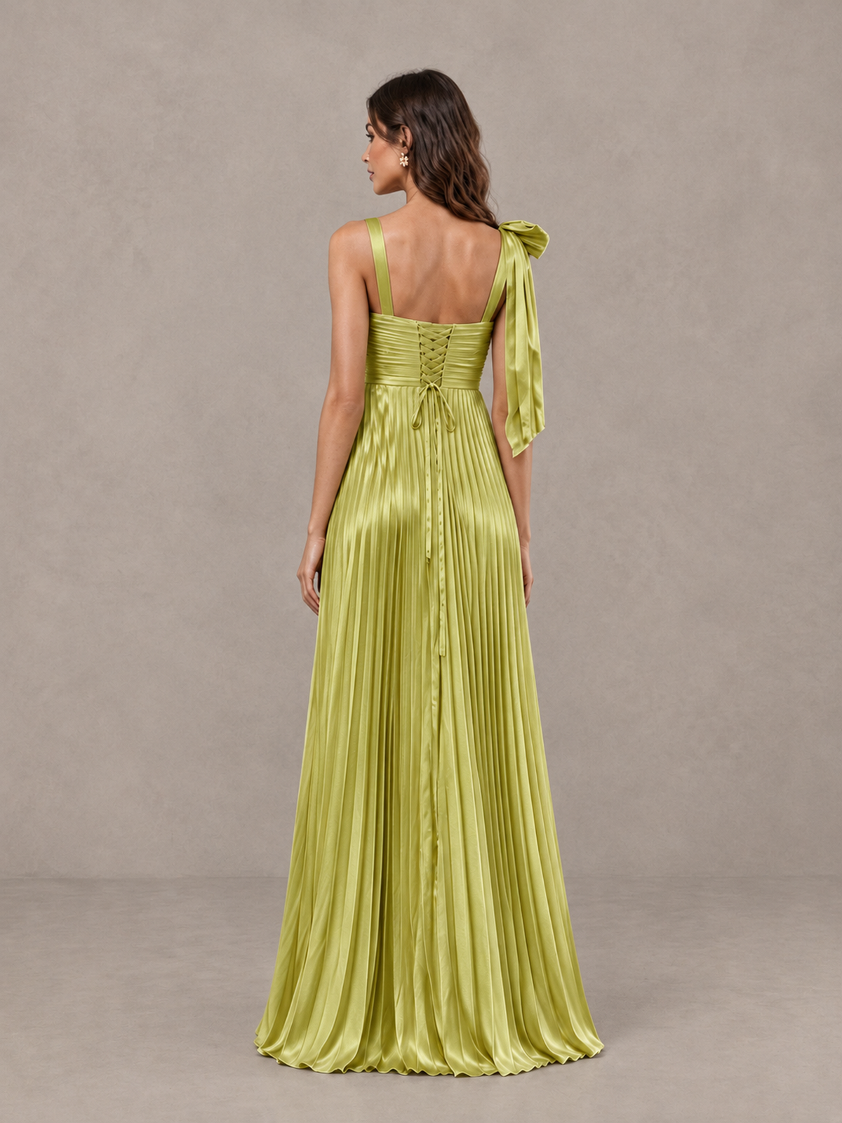 BOLODOO Chartreuse Pleated Bow-Strap Bridesmaid Maxi Dress - Chartreuse - Chartreuse (2)