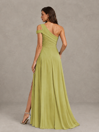 BOLODOO Chartreuse One-Shoulder Bridesmaid Dress with Side Slit - Chartreuse - Chartreuse (2)