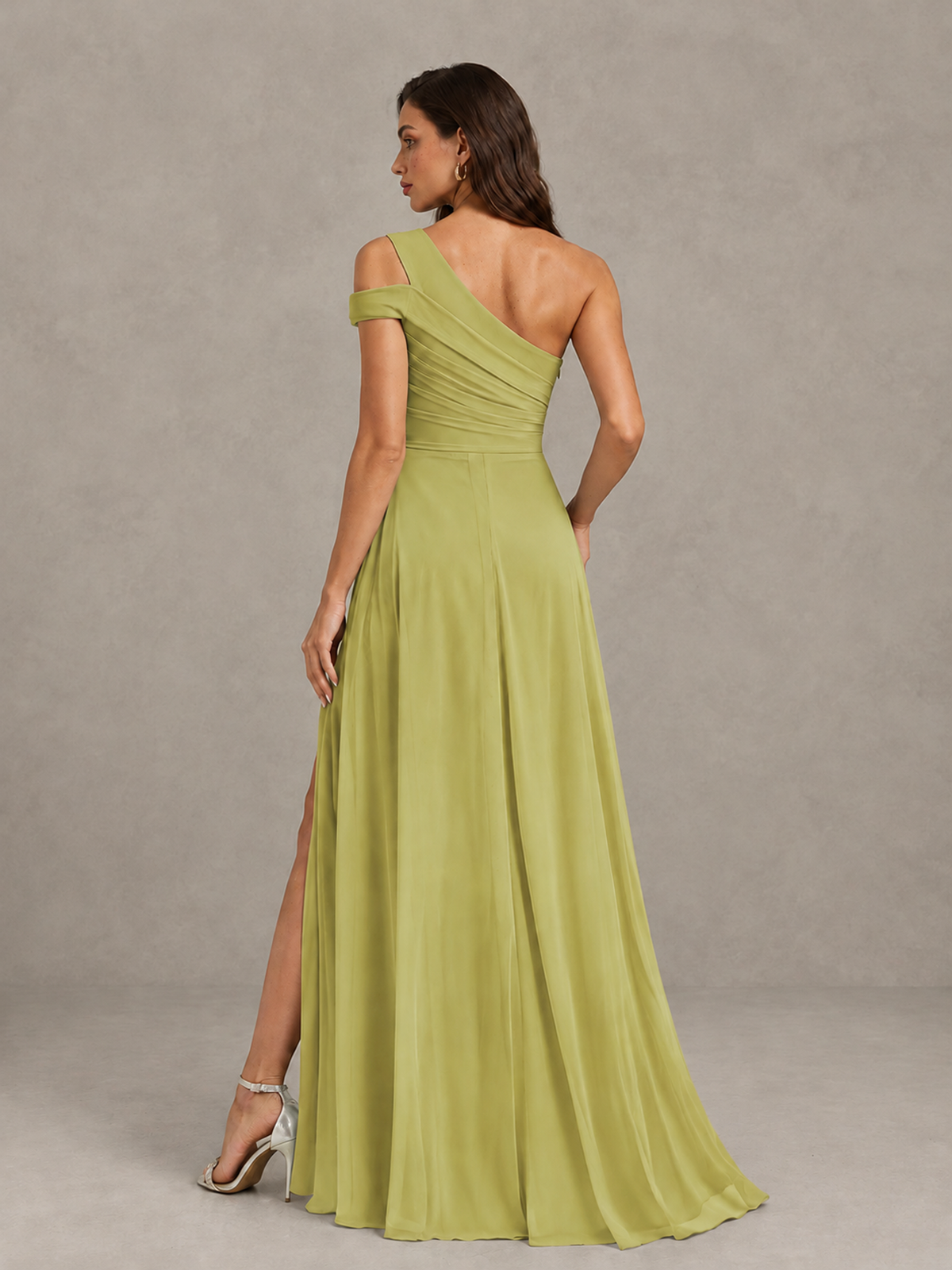 BOLODOO Chartreuse One-Shoulder Bridesmaid Dress with Side Slit - Chartreuse - Chartreuse (2)