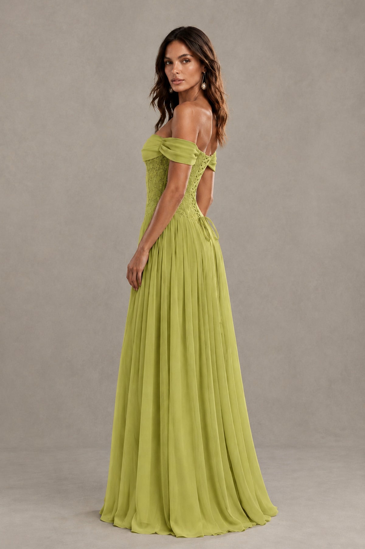 BOLODOO Chartreuse Off-Shoulder Lace Corset Tulle Maxi Dress - Chartreuse - Chartreuse (2)