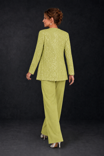 BOLODOO Chartreuse Sequin Lace 3-Piece Pant Suit with Long Sleeve Jacket - Chartreuse - Chartreuse (2)