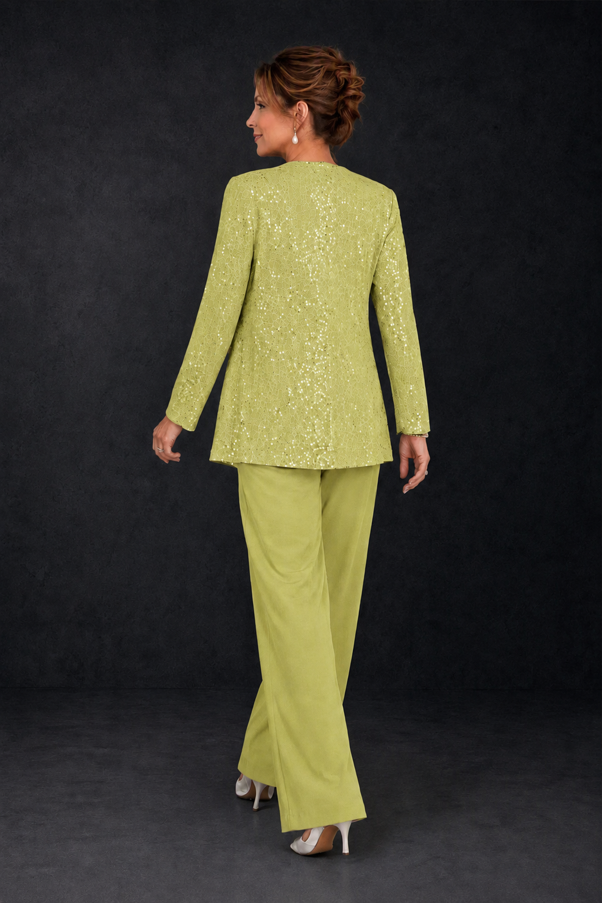 BOLODOO Chartreuse Sequin Lace 3-Piece Pant Suit with Long Sleeve Jacket - Chartreuse - Chartreuse (2)