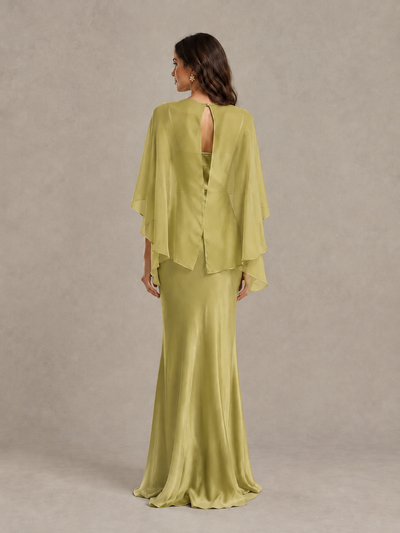 BOLODOO Chartreuse Satin Mermaid Bridesmaid Dress with Chiffon Cape - Chartreuse - Chartreuse (2)