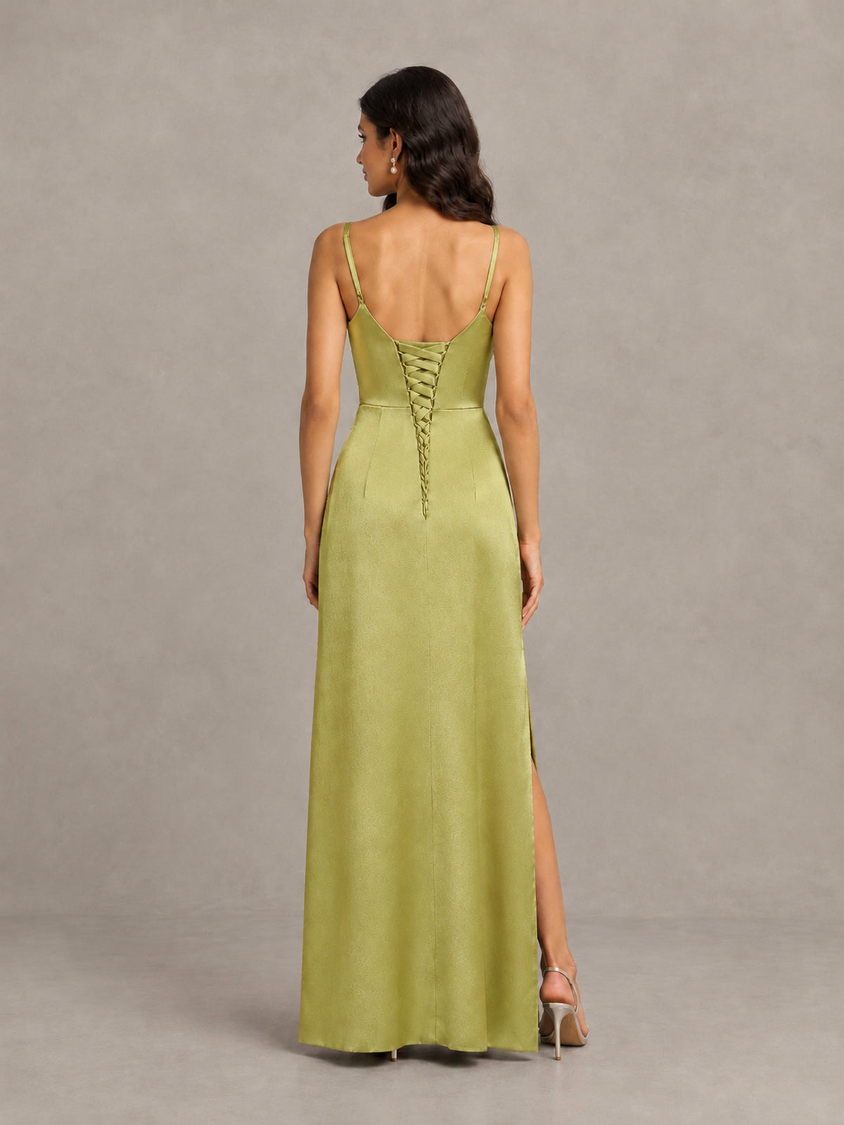 BOLODOO Chartreuse Cowl Neck Satin Bridesmaid Dress with Slit - Chartreuse - Chartreuse (2)
