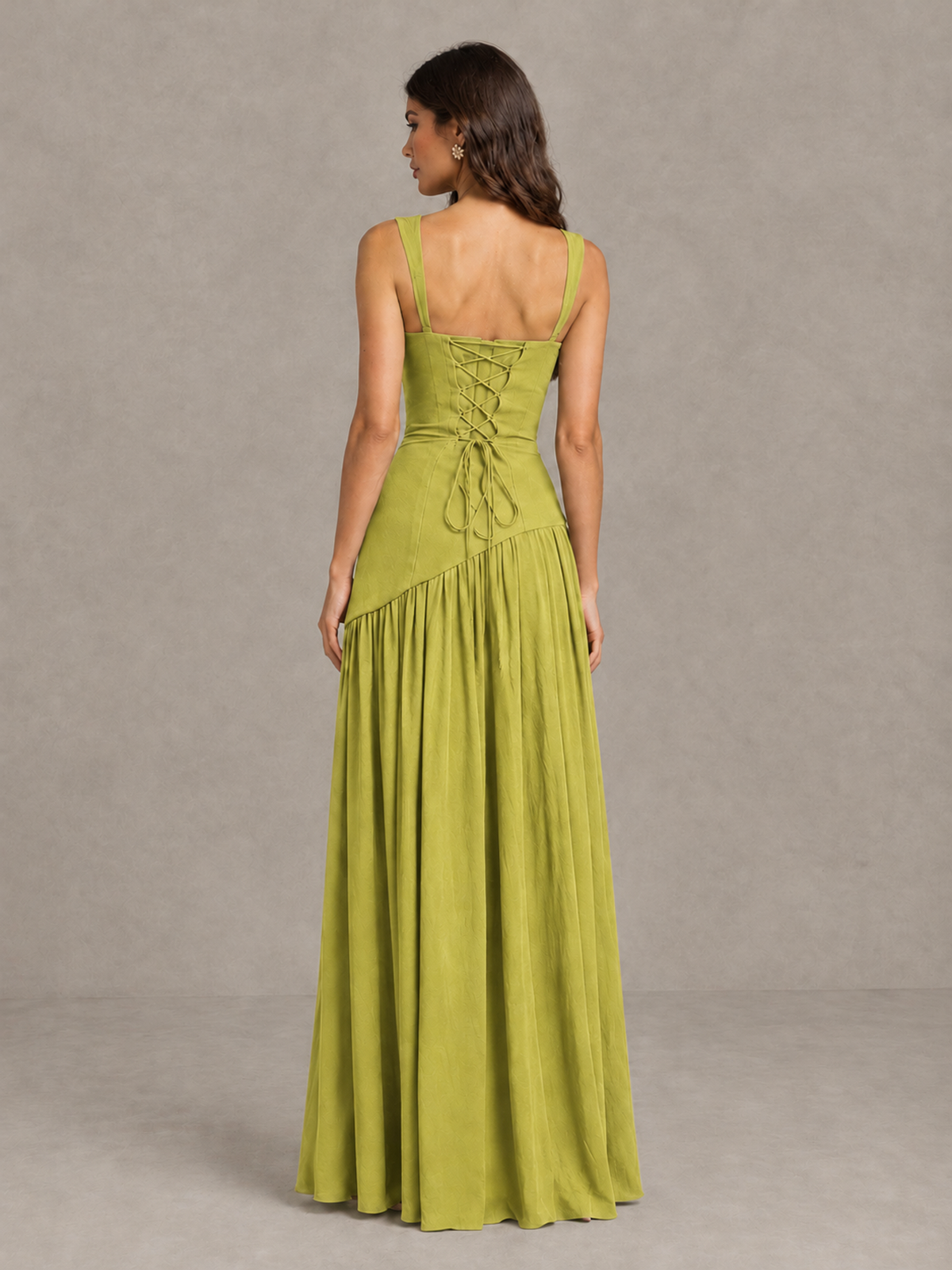 BOLODOO Chartreuse Brown Scarf Bridesmaid Dress with Lace-Up Back - Chartreuse - Chartreuse (2)