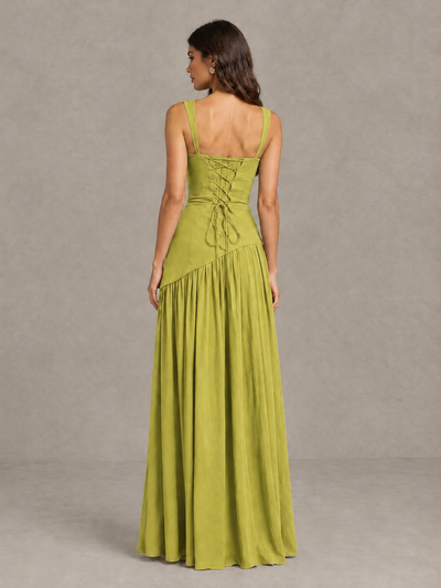 BOLODOO Chartreuse Brown Scarf Bridesmaid Dress with Lace-Up Back - Chartreuse - Chartreuse (2)