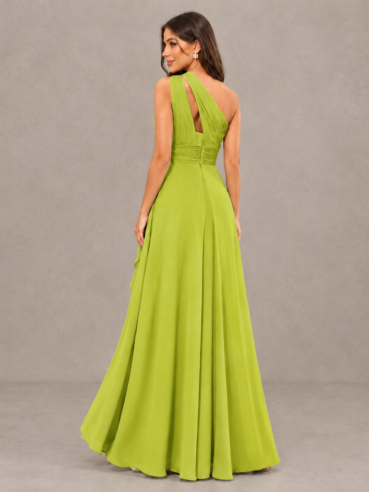 BOLODOO Chartreuse One-Shoulder Ruffle Bridesmaid Dress with Slit - Chartreuse - Chartreuse (2)