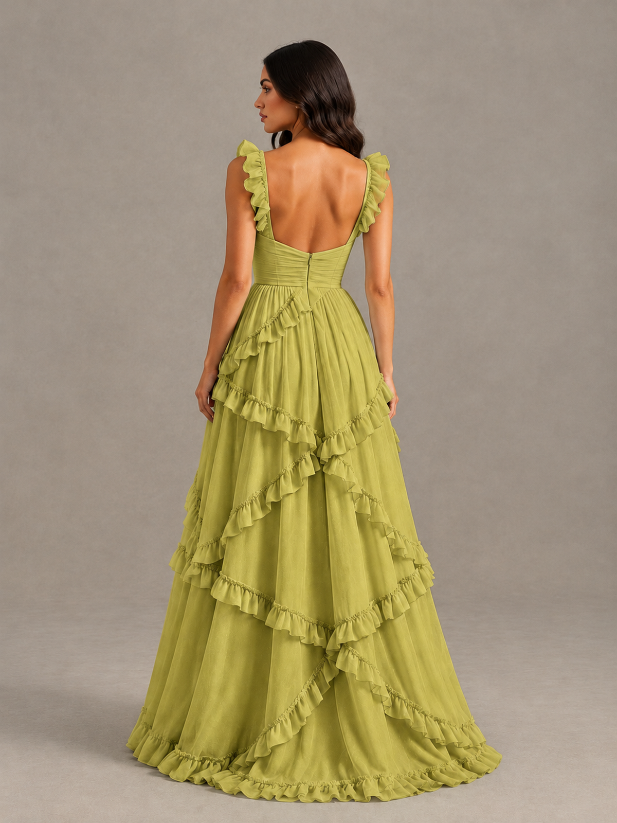 BOLODOO Chartreuse Ruffle A-Line Prom Dress with Open Back - Chartreuse - Chartreuse (2)