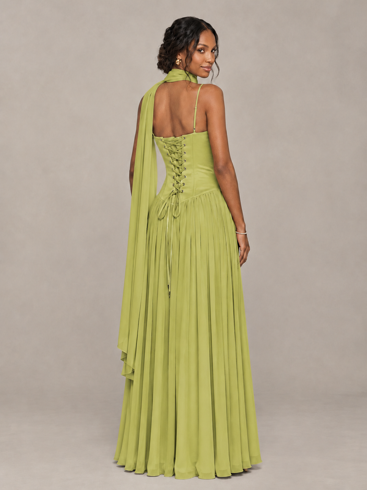 BOLODOO Chartreuse Corset Bridesmaid Dress with Scarf - Chartreuse - Chartreuse (2)