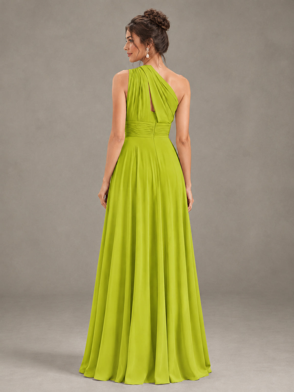BOLODOO Chartreuse One-Shoulder Chiffon-Look Bridesmaid Dress - Chartreuse - Chartreuse (2)