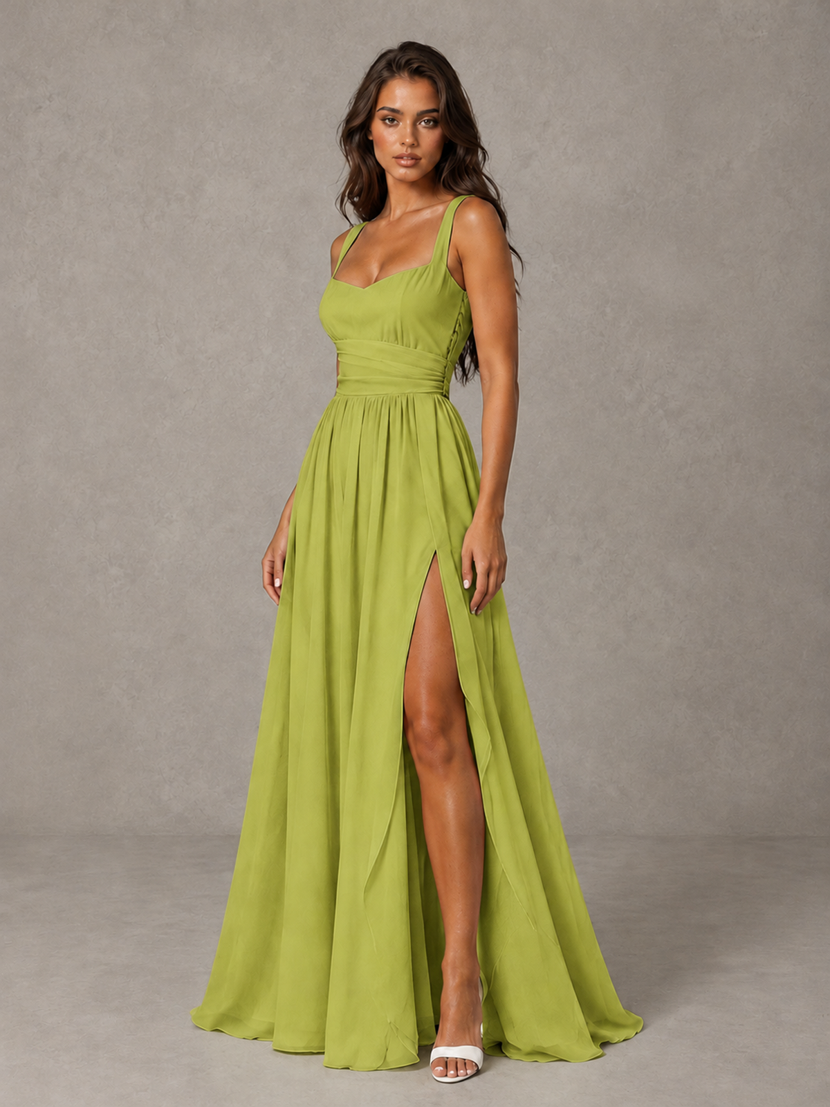 BOLODOO Chartreuse A-Line Bridesmaid Dress with High Slit & Lace-Up Back - Chartreuse - Chartreuse (3)