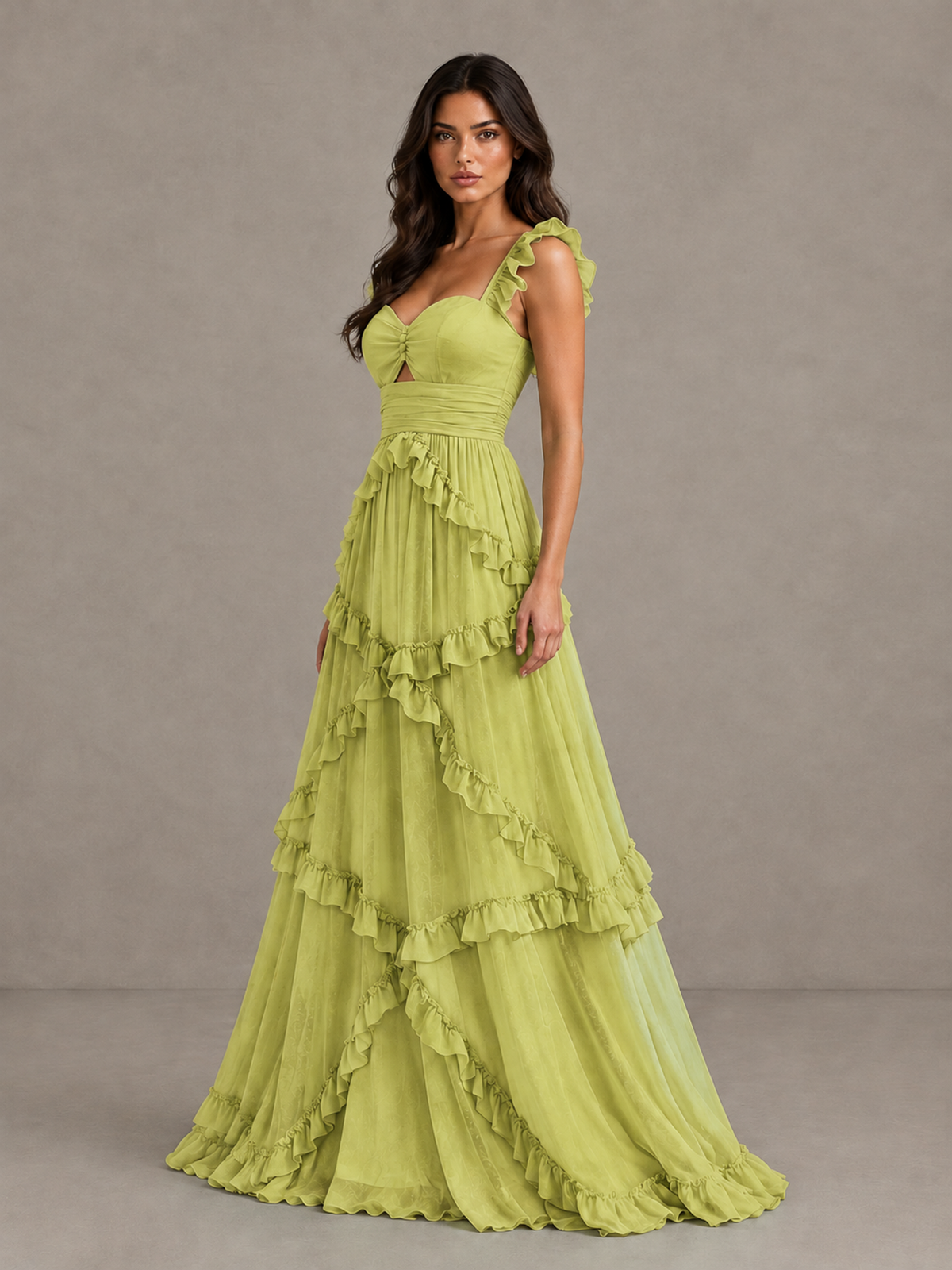 BOLODOO Chartreuse Ruffle A-Line Prom Dress with Open Back - Chartreuse - Chartreuse (3)