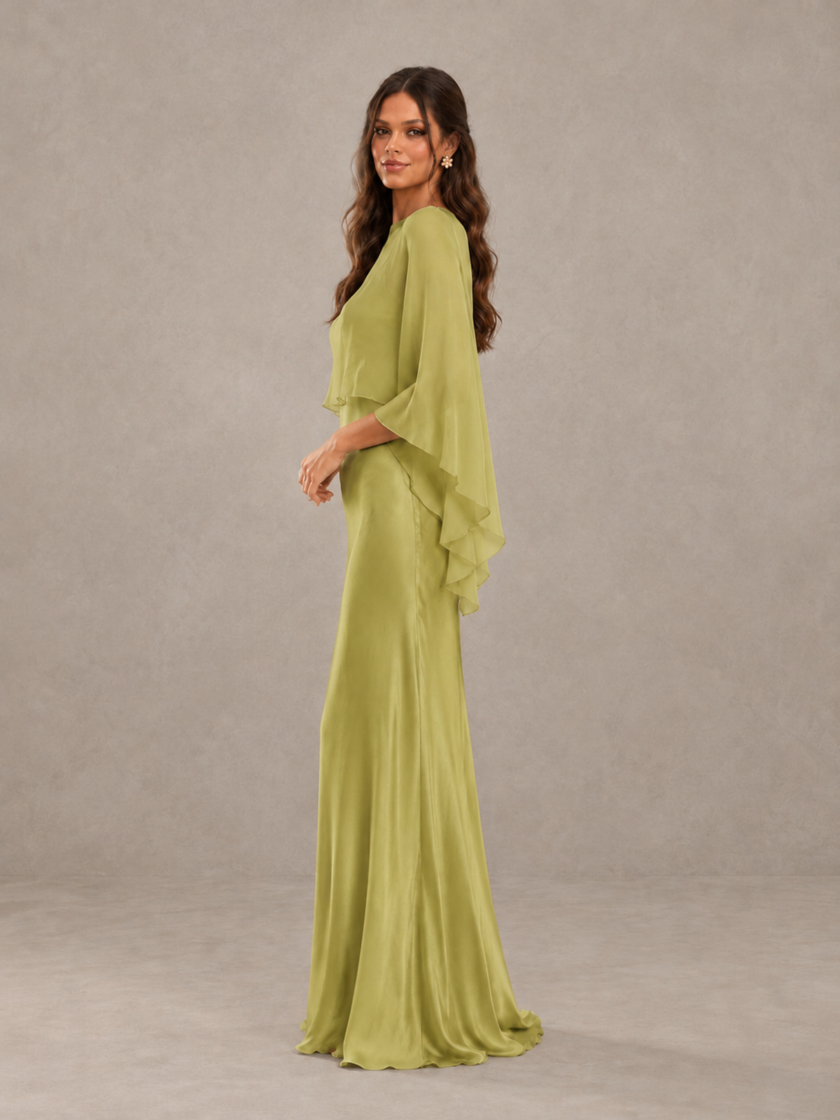 BOLODOO Chartreuse Satin Mermaid Bridesmaid Dress with Chiffon Cape - Chartreuse - Chartreuse (3)