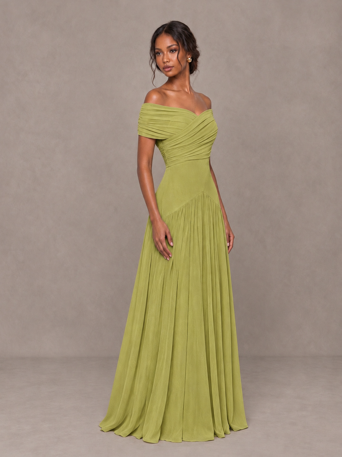 BOLODOO Chartreuse Off-Shoulder Ruched A-Line Bridesmaid Dress - Chartreuse - Chartreuse (3)