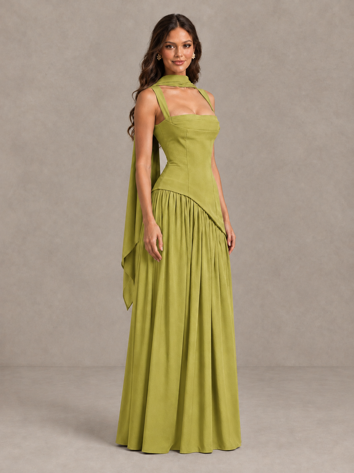 BOLODOO Chartreuse Brown Scarf Bridesmaid Dress with Lace-Up Back - Chartreuse - Chartreuse (3)