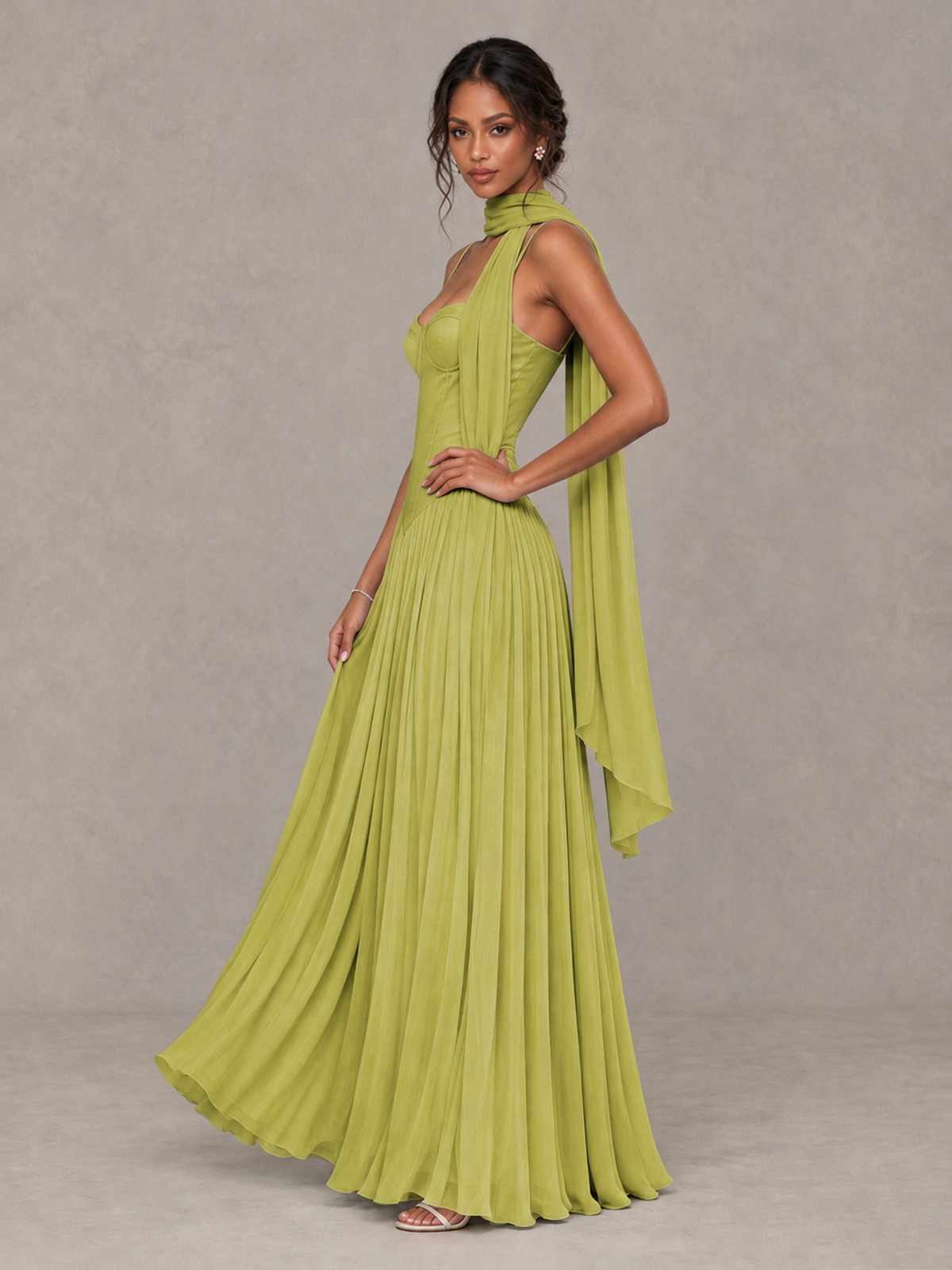 BOLODOO Chartreuse Corset Bridesmaid Dress with Scarf - Chartreuse - Chartreuse (3)
