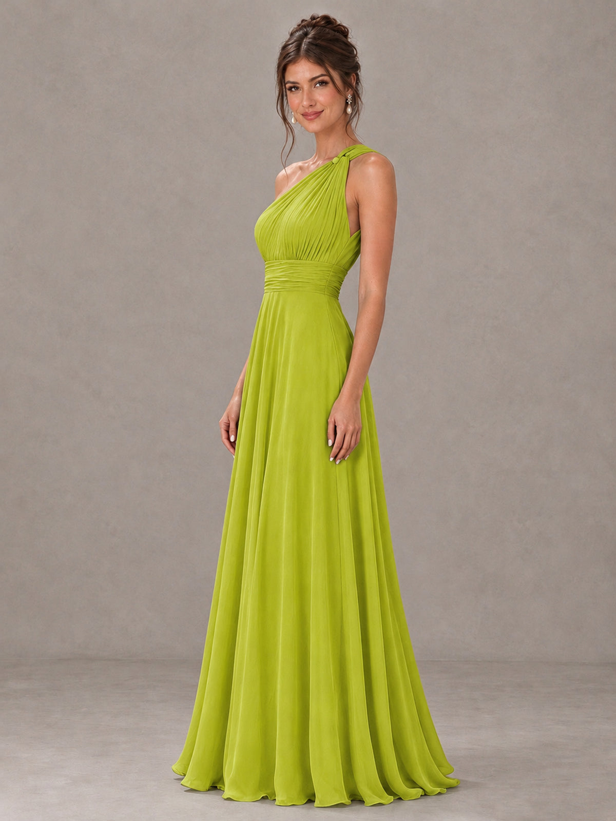 BOLODOO Chartreuse One-Shoulder Chiffon-Look Bridesmaid Dress - Chartreuse - Chartreuse (3)