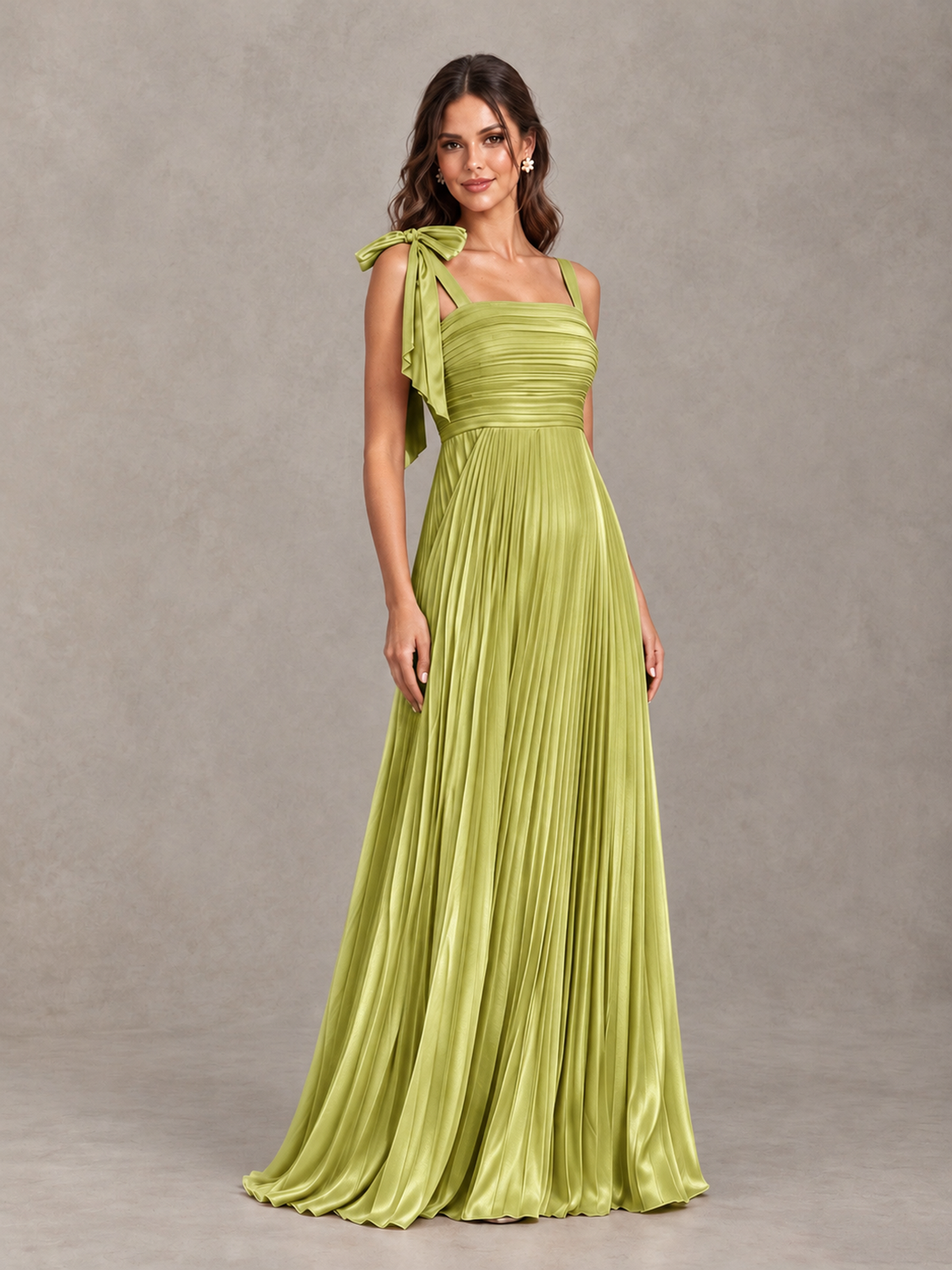 BOLODOO Chartreuse Pleated Bow-Strap Bridesmaid Maxi Dress - Chartreuse - Chartreuse (4)
