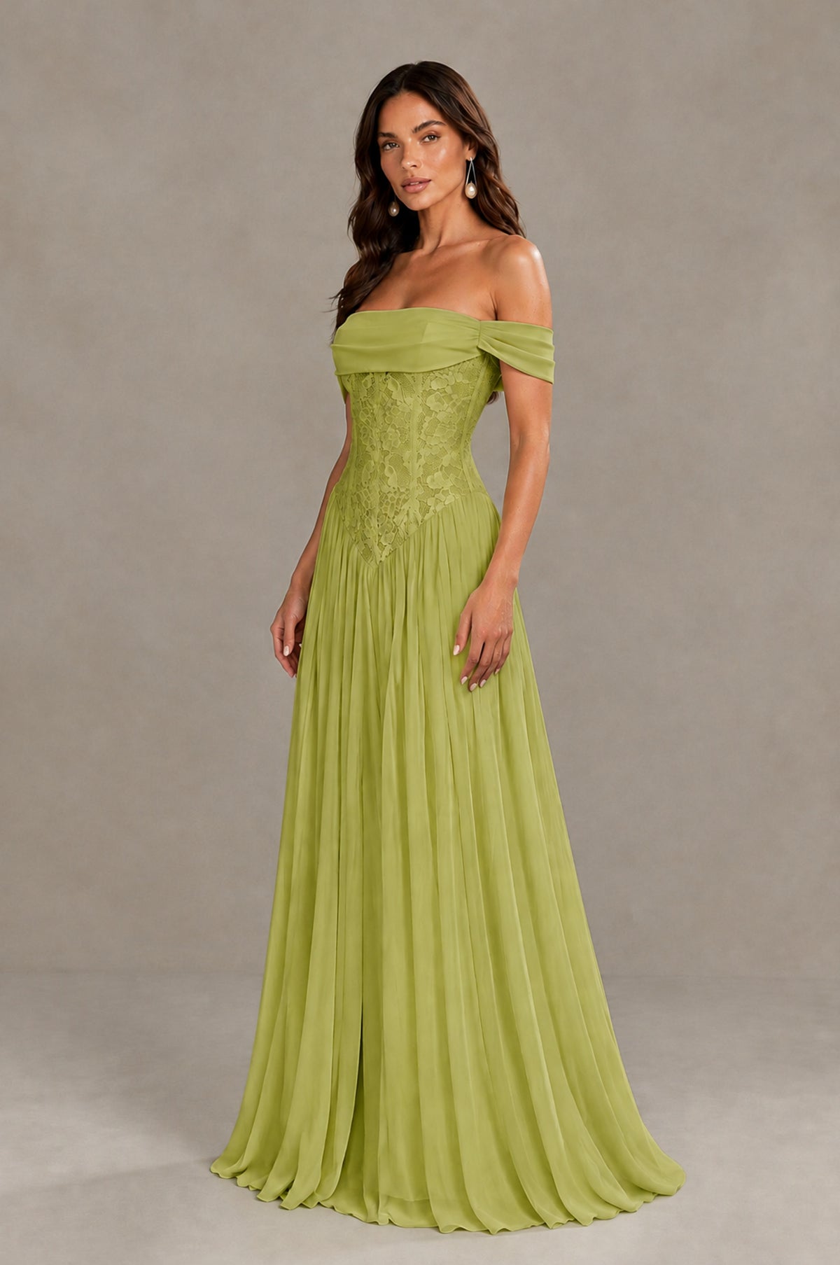 BOLODOO Chartreuse Off-Shoulder Lace Corset Tulle Maxi Dress - Chartreuse - Chartreuse (4)