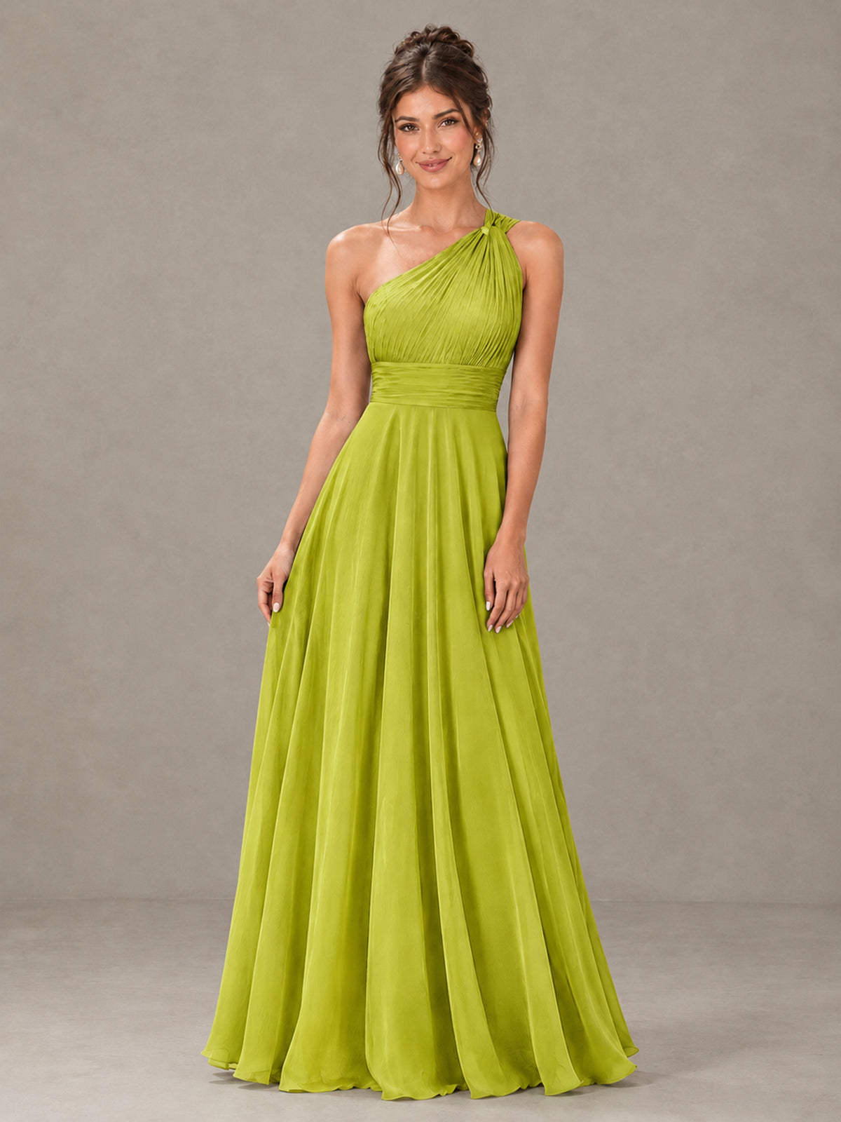 BOLODOO Chartreuse One-Shoulder Chiffon-Look Bridesmaid Dress - Chartreuse - Chartreuse (4)